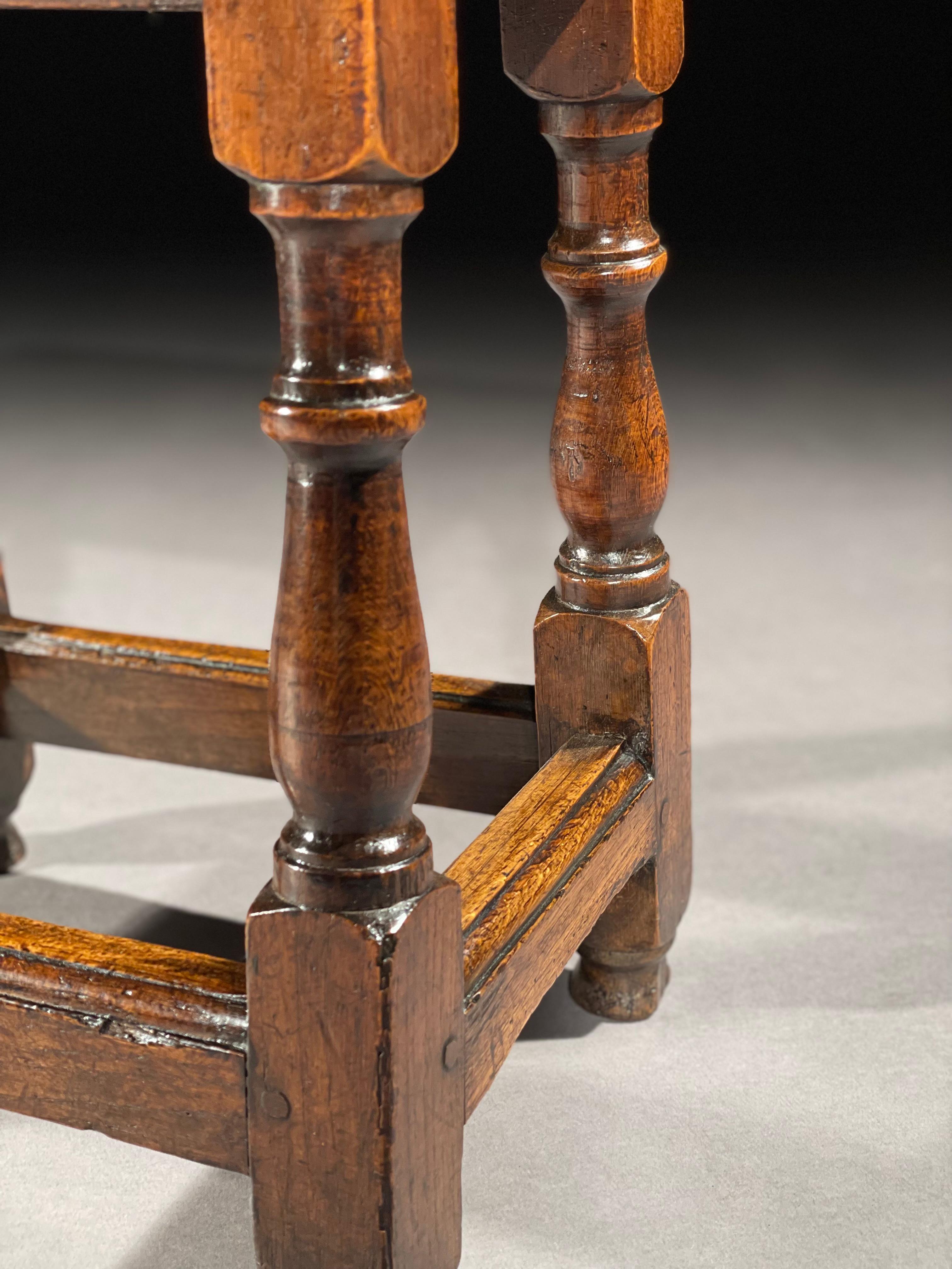 British Stool, Mid-17th Century, English Charles II, Oak, Joint Stool For Sale