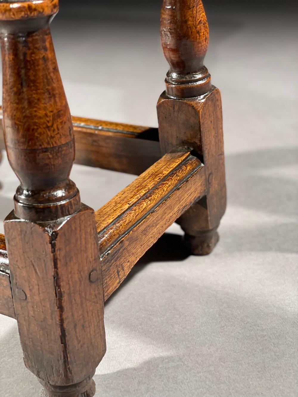 Joinery Stool, Mid-17th Century, English Charles II, Oak, Joint Stool For Sale