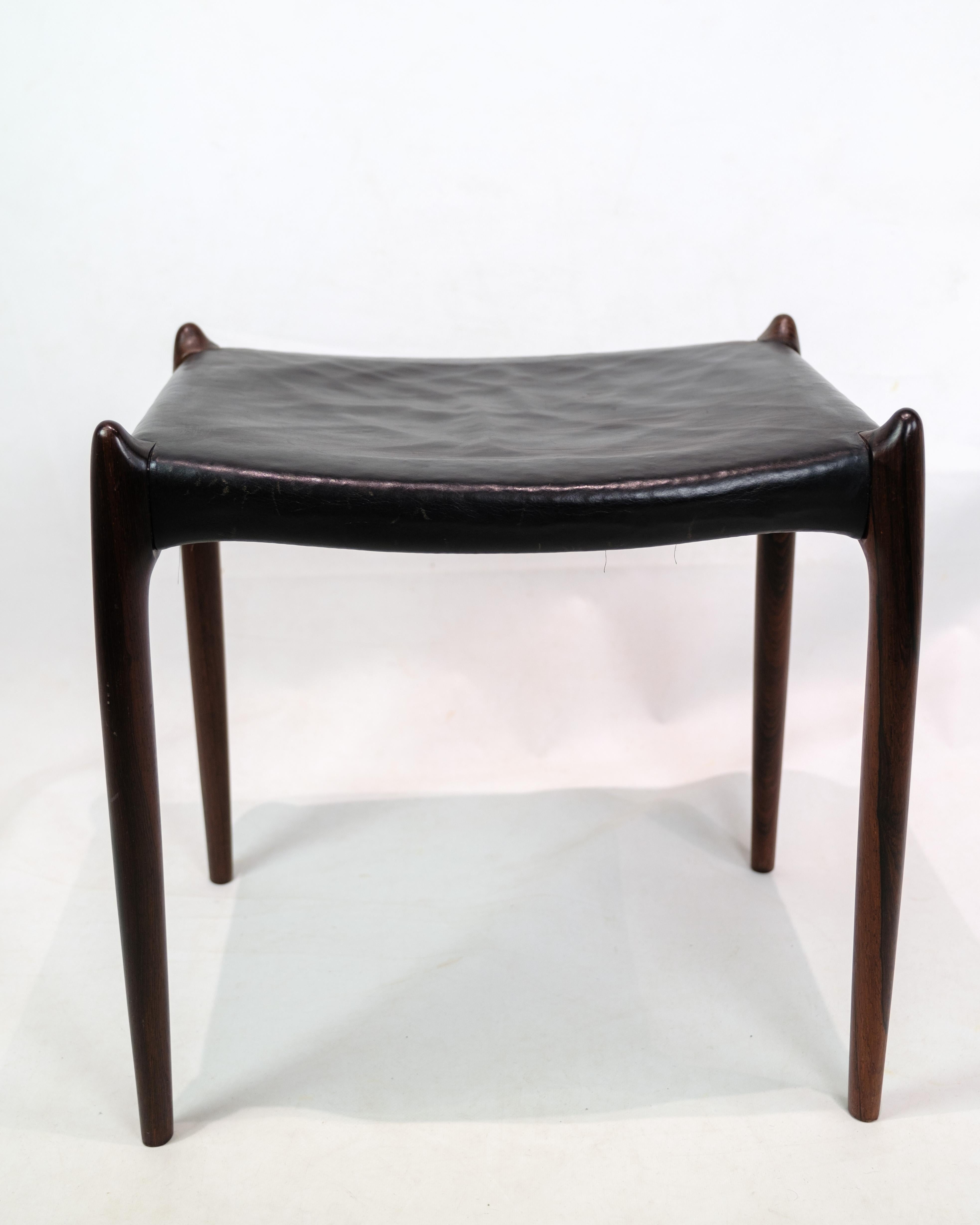 Mid-Century Modern Stool, Model 78a In Rosewood With Black Leather Niels O. Møller From 1950s