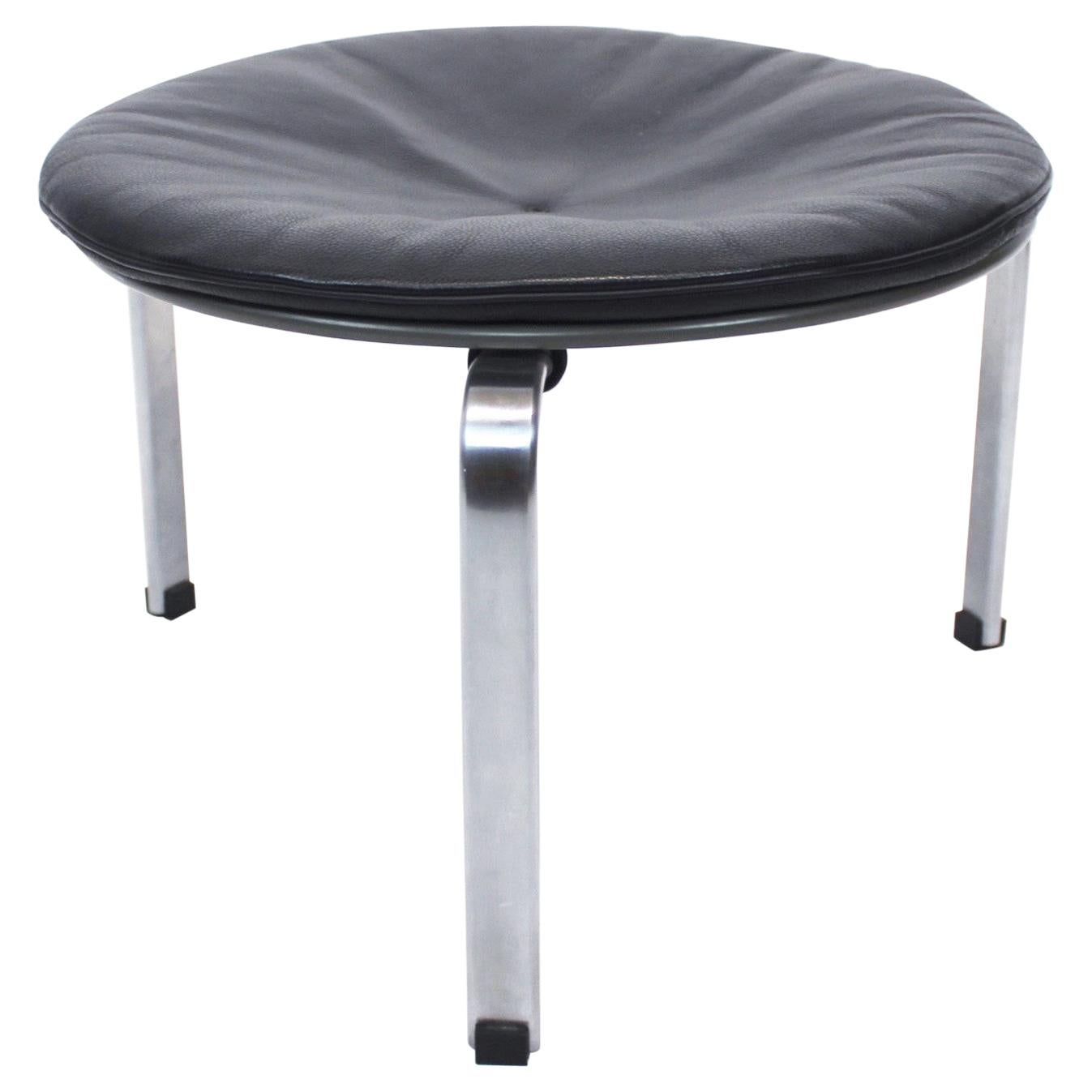 Stool, Model PK33, with Seat of Black Leather by Poul Kjærholm and Fritz Hansen