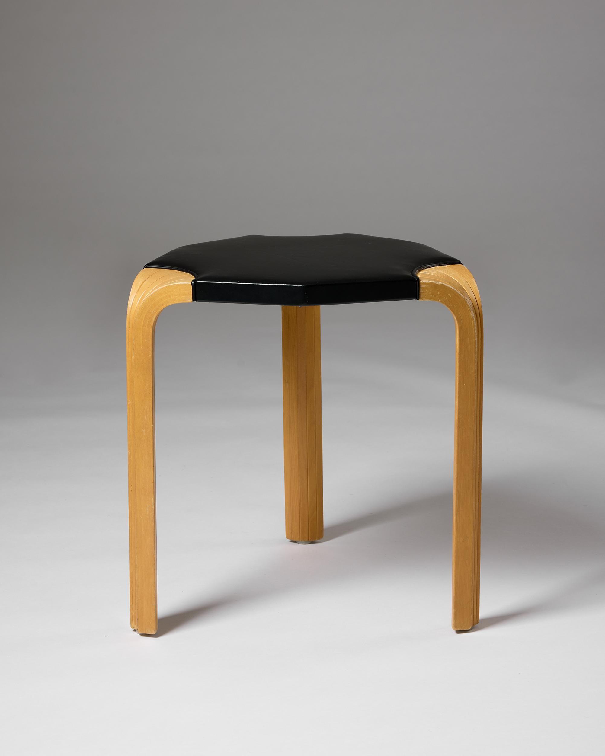 Faux Leather Stool, model X602 designed by Alvar Aalto, Finland 1950s For Sale