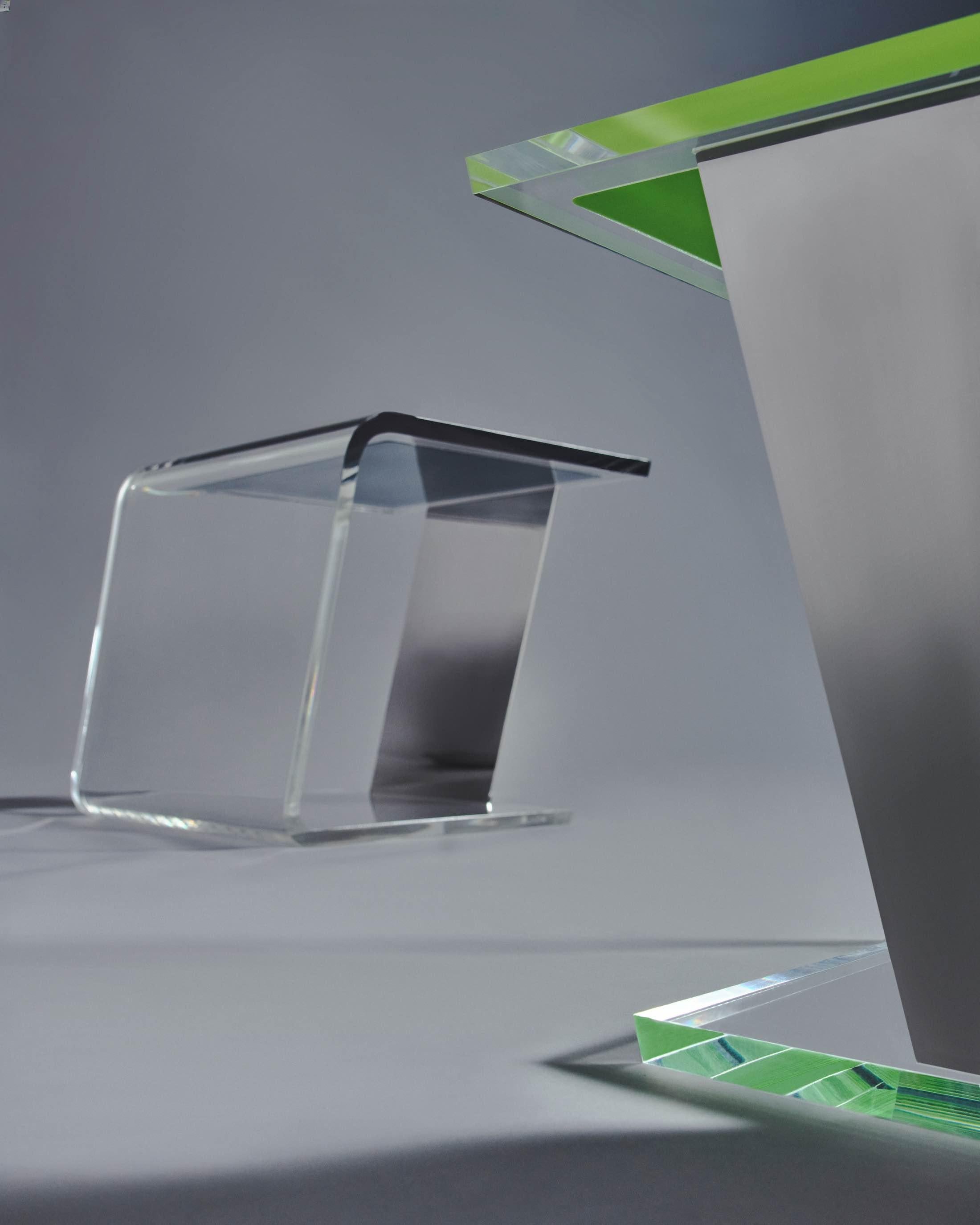 Crafted with a delicate balance of materials, Neo S embodies a sense of harmonious coexistence. The sleek design of the stool showcases a transparent acrylic glass shell that allows light to flow through, lending a weightlessness to the