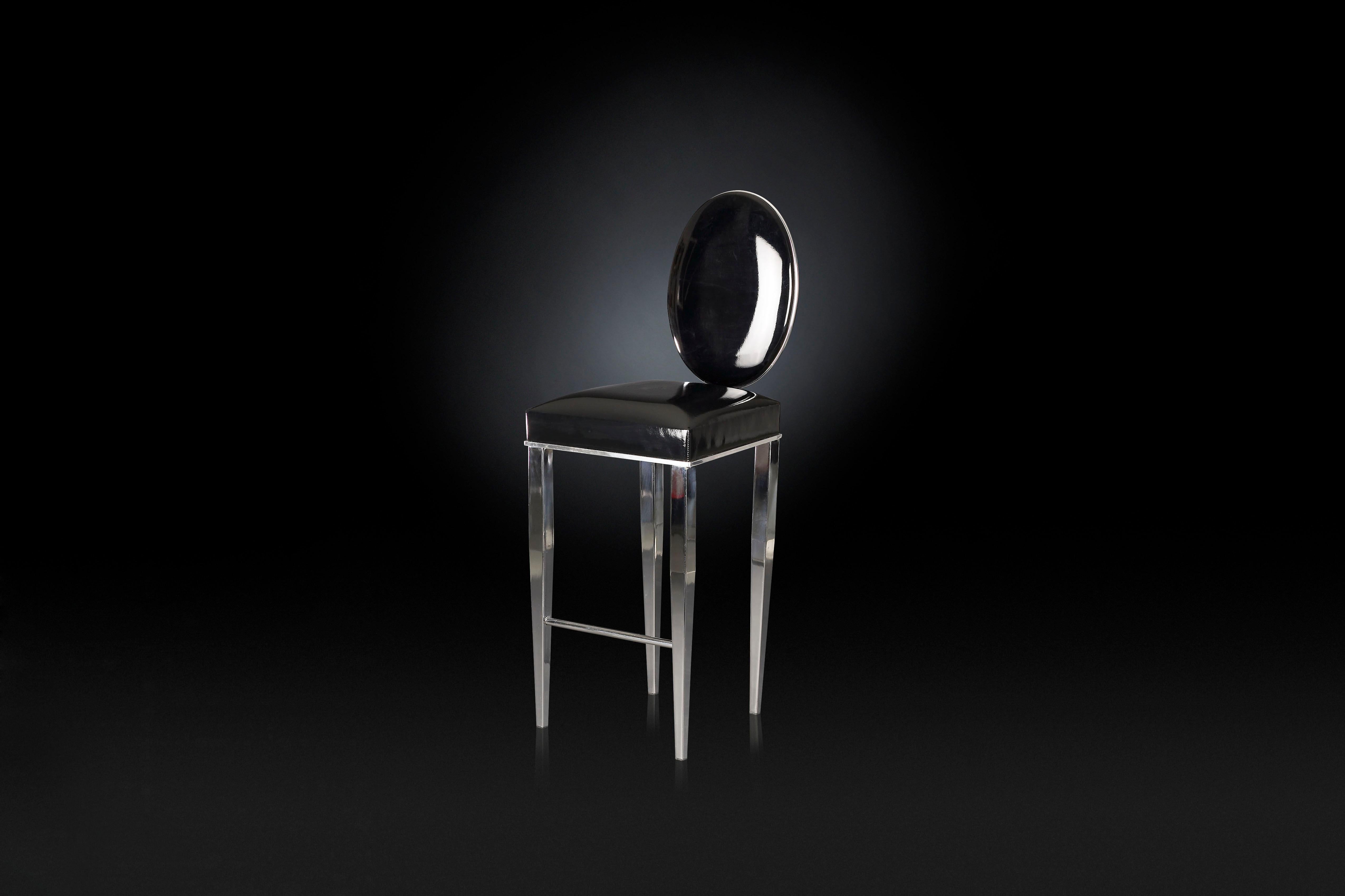 Italian Stool New Vovo, Black Faux-Leather, Italy For Sale