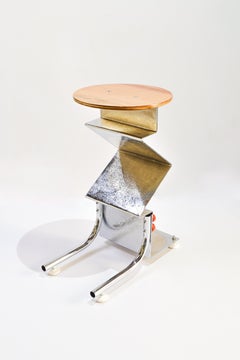 Mesilla de noche de acero, madera y acero inoxidable by Eguiarte & Eguiarte