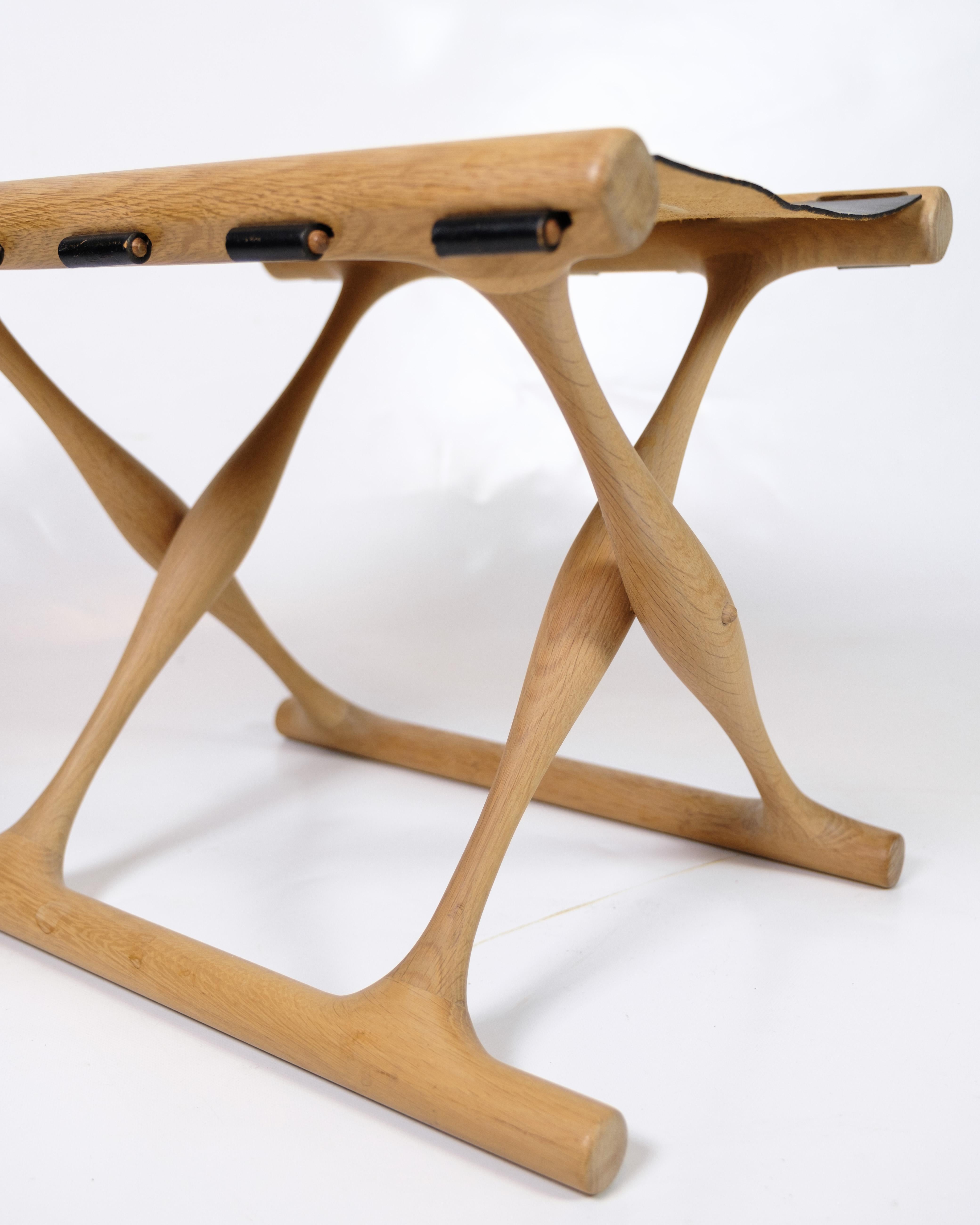 Hocker aus OAK & full grain Leder Modell PH 43 von Poul Hundevad (Skandinavische Moderne) im Angebot