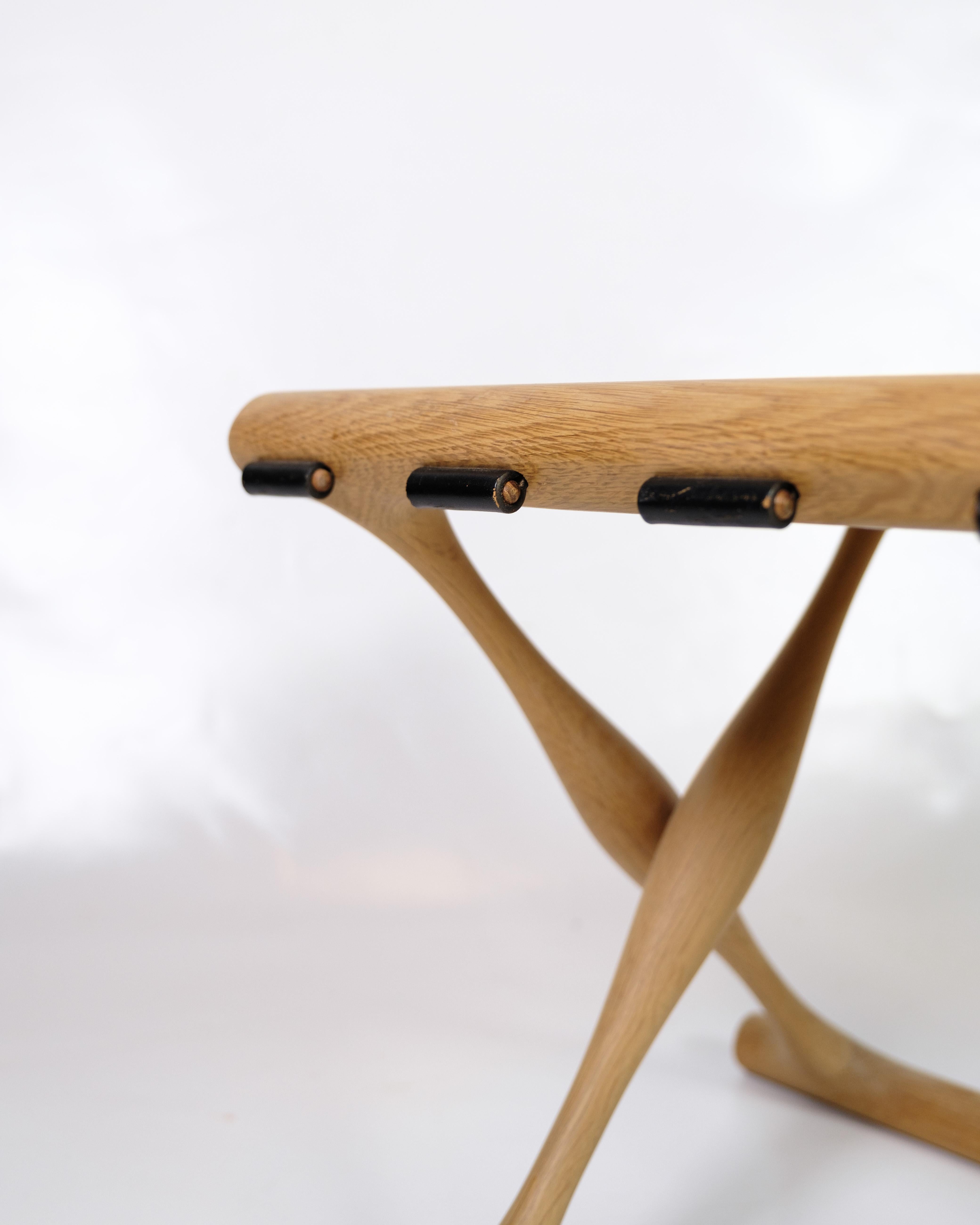 Hocker aus OAK & full grain Leder Modell PH 43 von Poul Hundevad (Dänisch) im Angebot