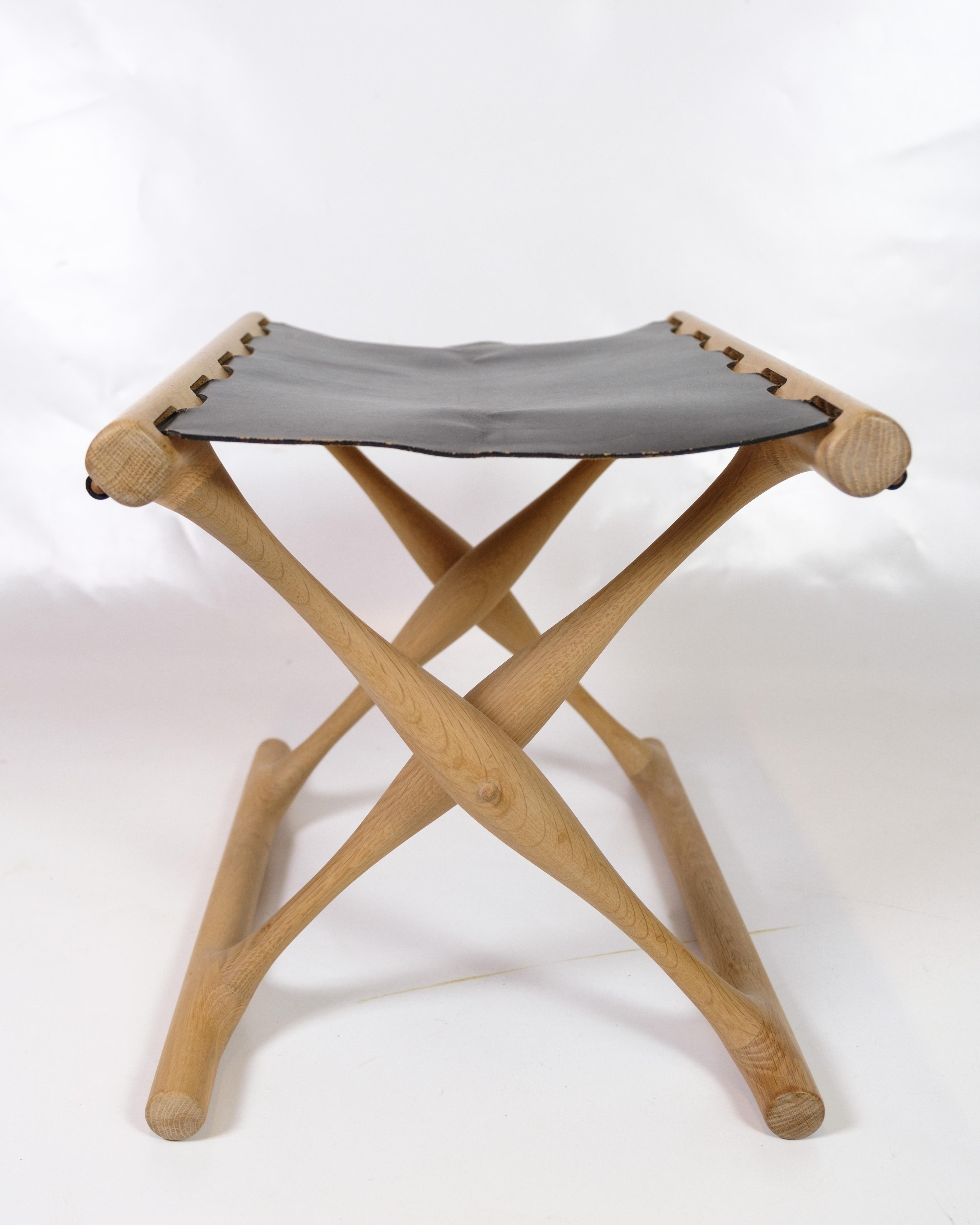 Hocker aus OAK & full grain Leder Modell PH 43 von Poul Hundevad im Zustand „Gut“ im Angebot in Lejre, DK