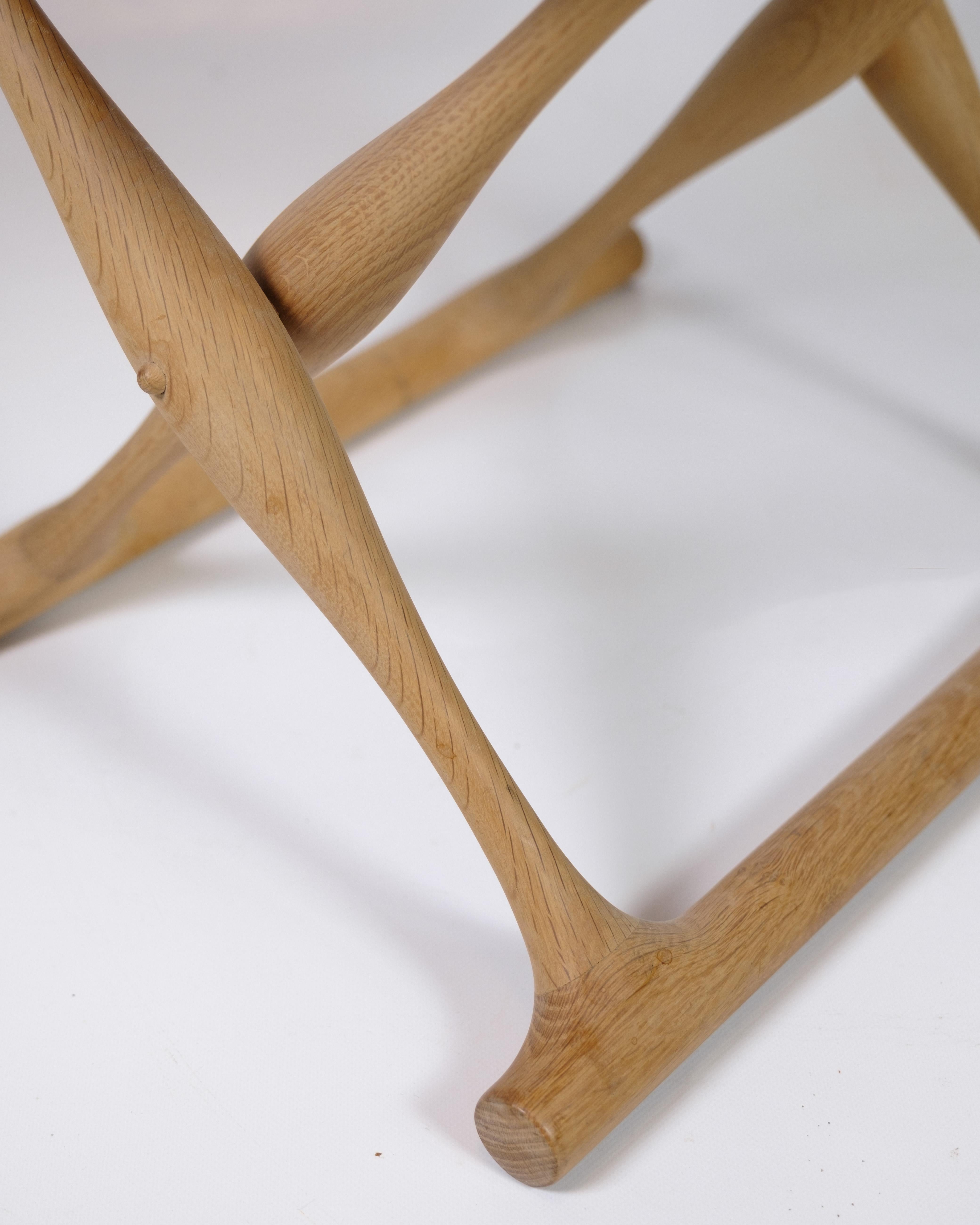 Hocker aus OAK & full grain Leder Modell PH 43 von Poul Hundevad (Ende des 20. Jahrhunderts) im Angebot