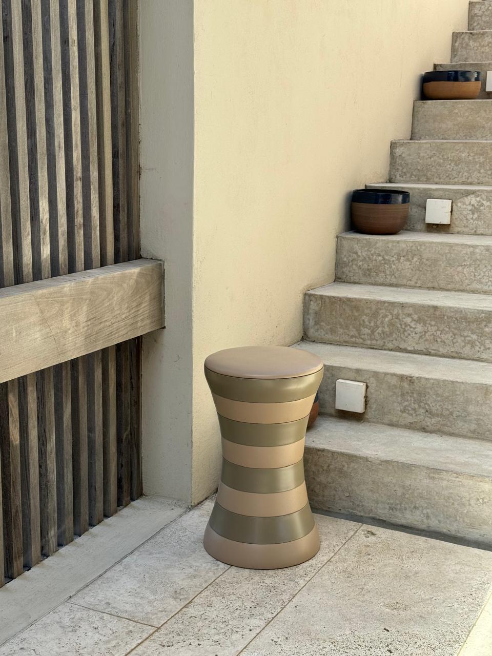 Hand-Crafted Stool One, Camel & Beige Leather, Things From ISSKA For Sale