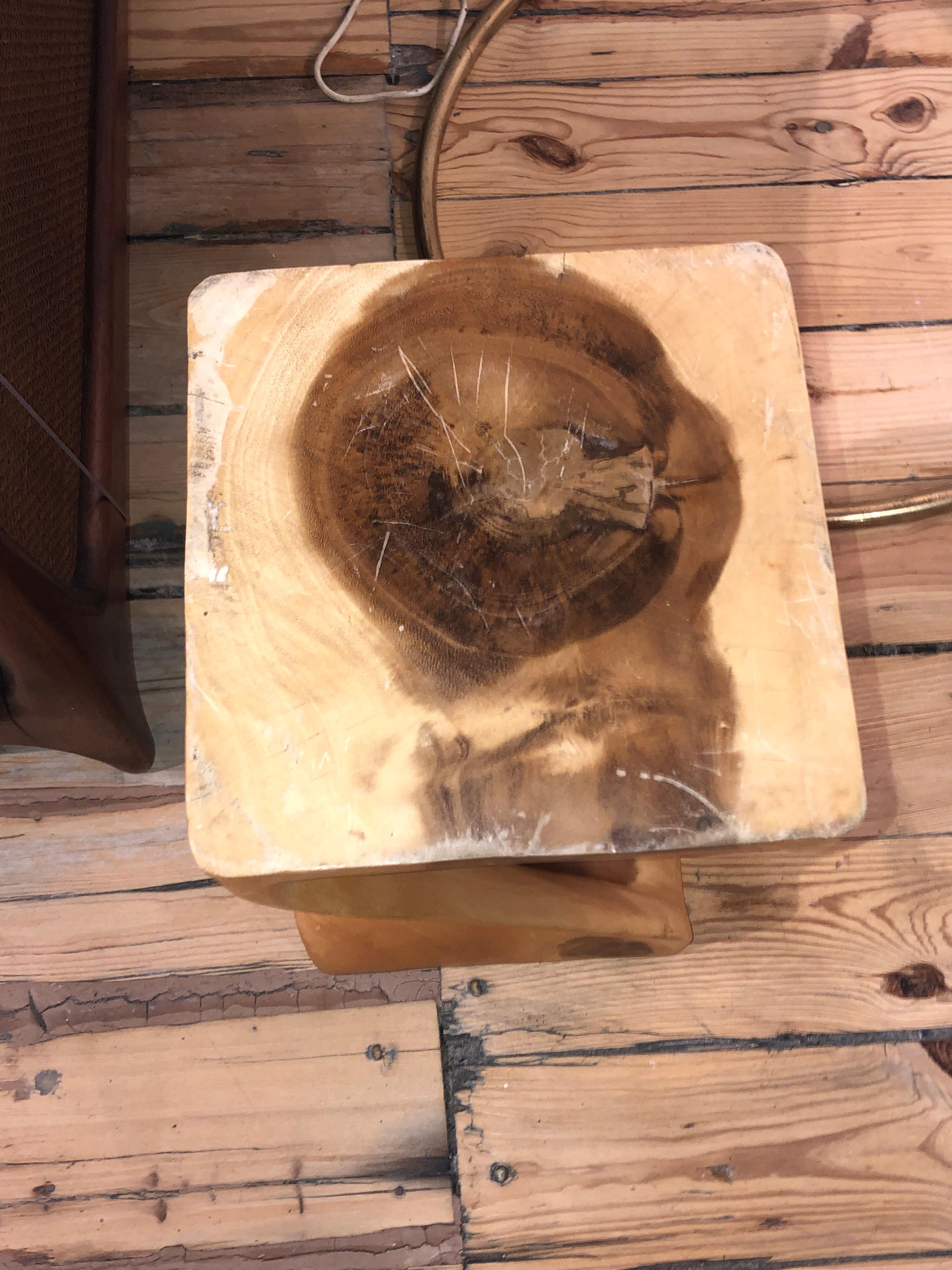 American Stool or End Table in Carved Wood