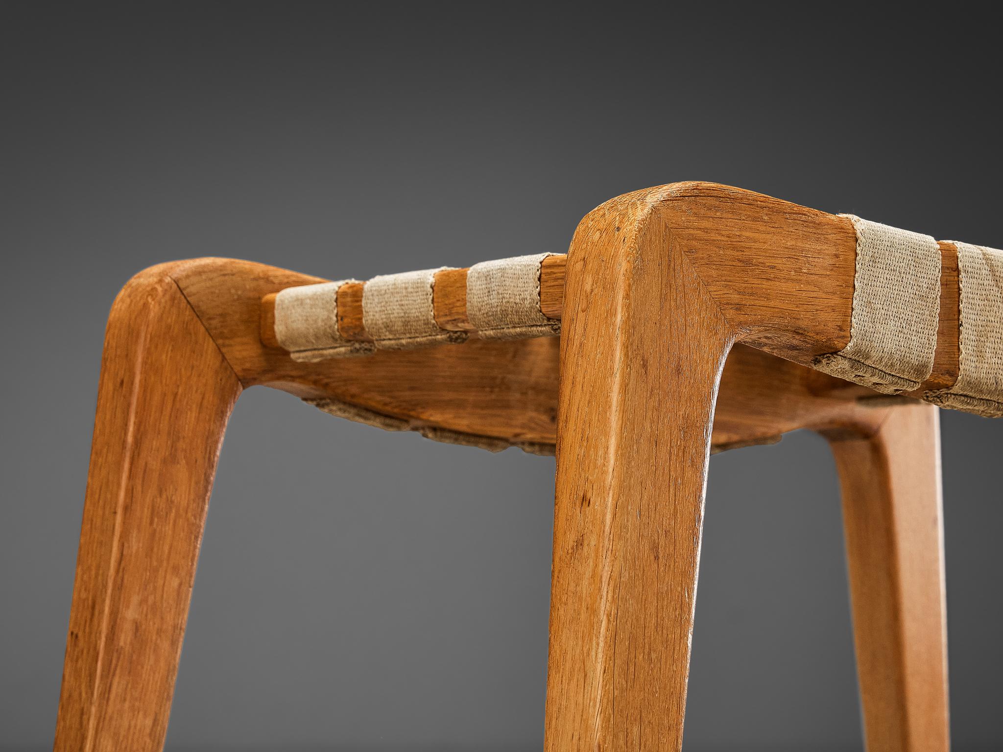Mid-Century moderno Sgabello o ottomana in Oak e Canvas in vendita
