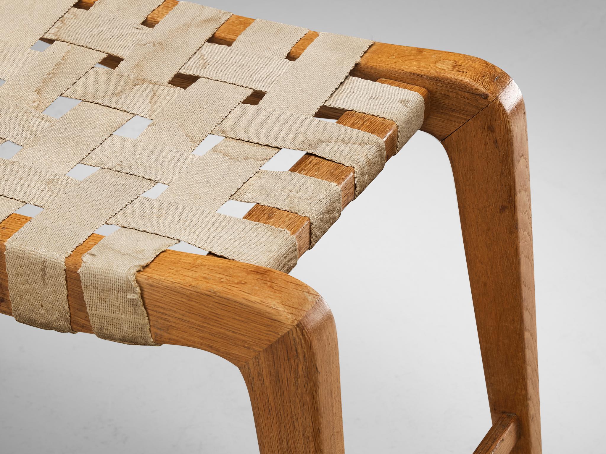 Stool or Ottoman in Oak and Canvas  In Good Condition For Sale In Waalwijk, NL