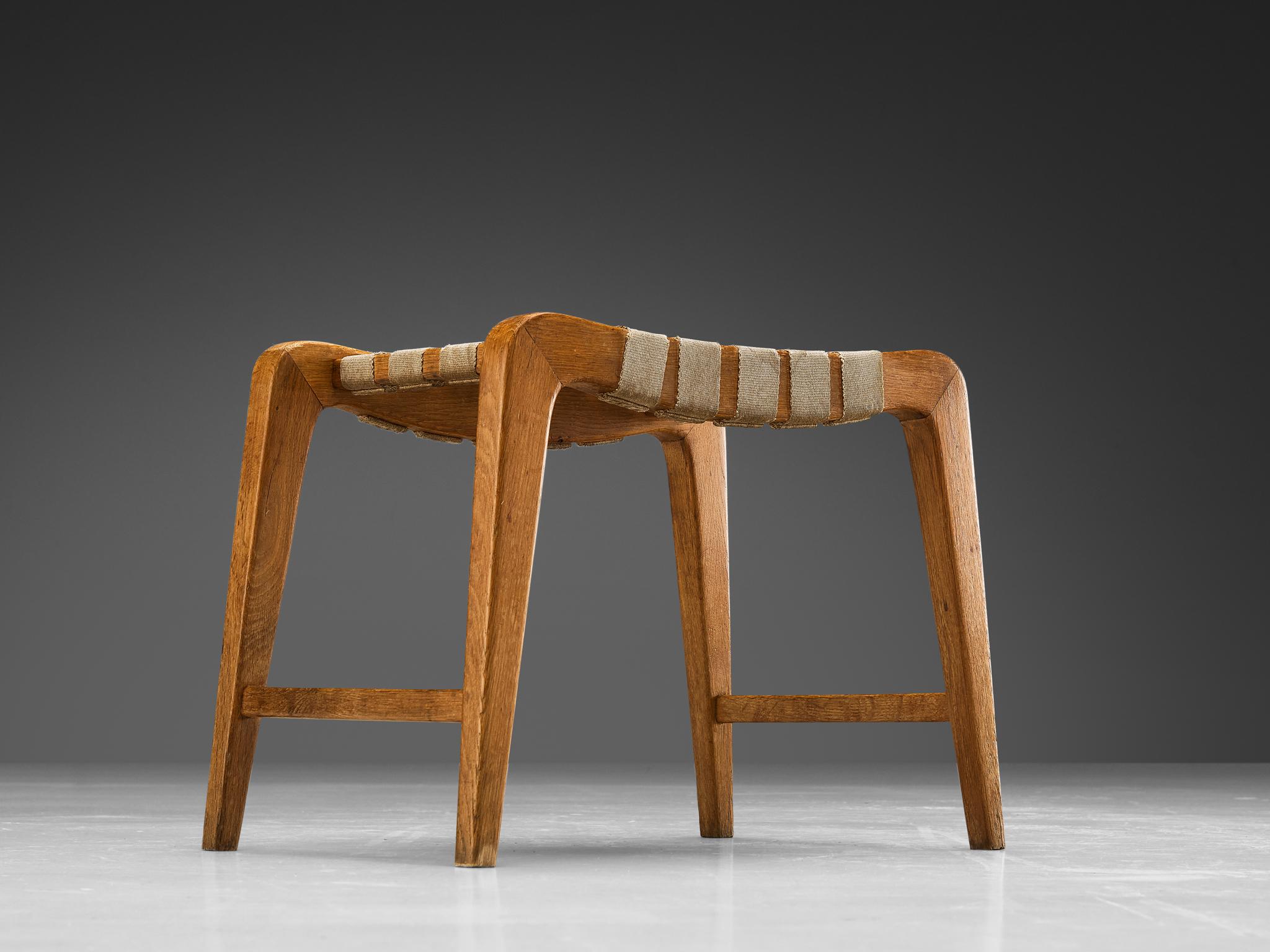 Metà XX secolo Sgabello o ottomana in Oak e Canvas in vendita