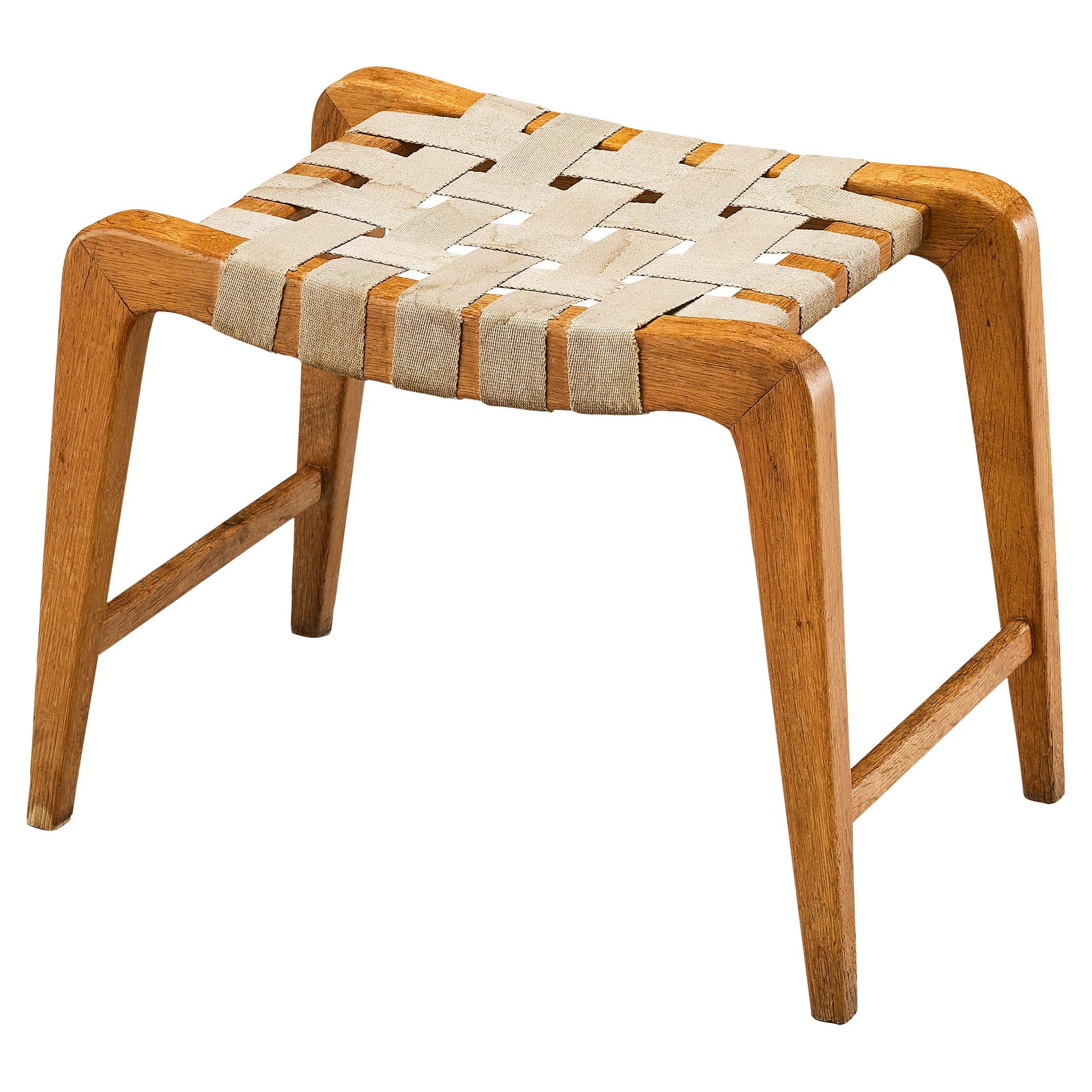 Stool or Ottoman in Oak and Canvas 