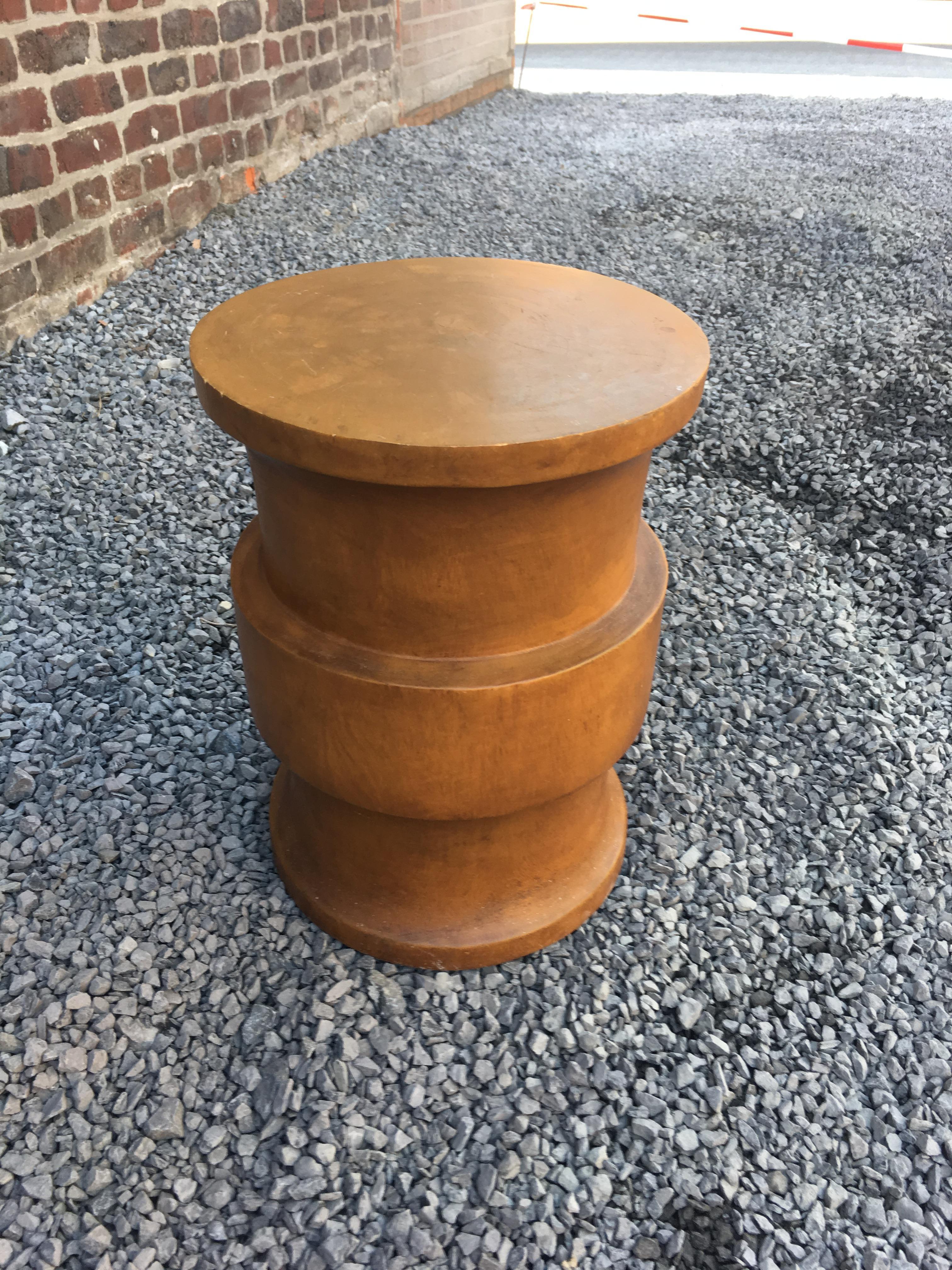 Art Deco Stool or Side Table, Modernist in Solid Wood, circa 1960 For Sale