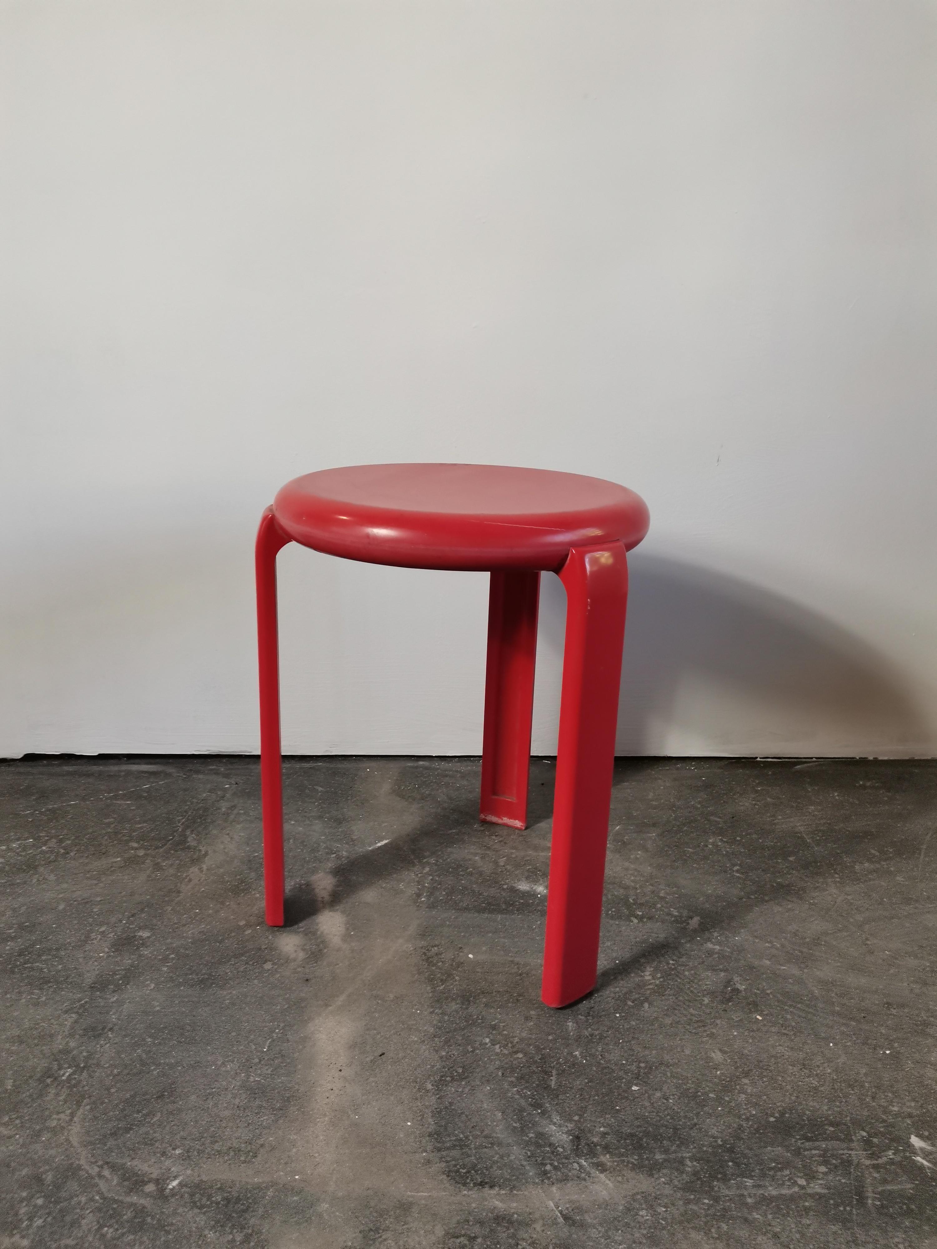 Red STOOL 1970s

Produced by LUCHESSE METALPLASTICA (labeled).

Material: Plastic and metal.

Three-legged stool is from durable plastic vibrant red colour that will instantly boost any room.

Stool is sized as decorative piece or functional seat.