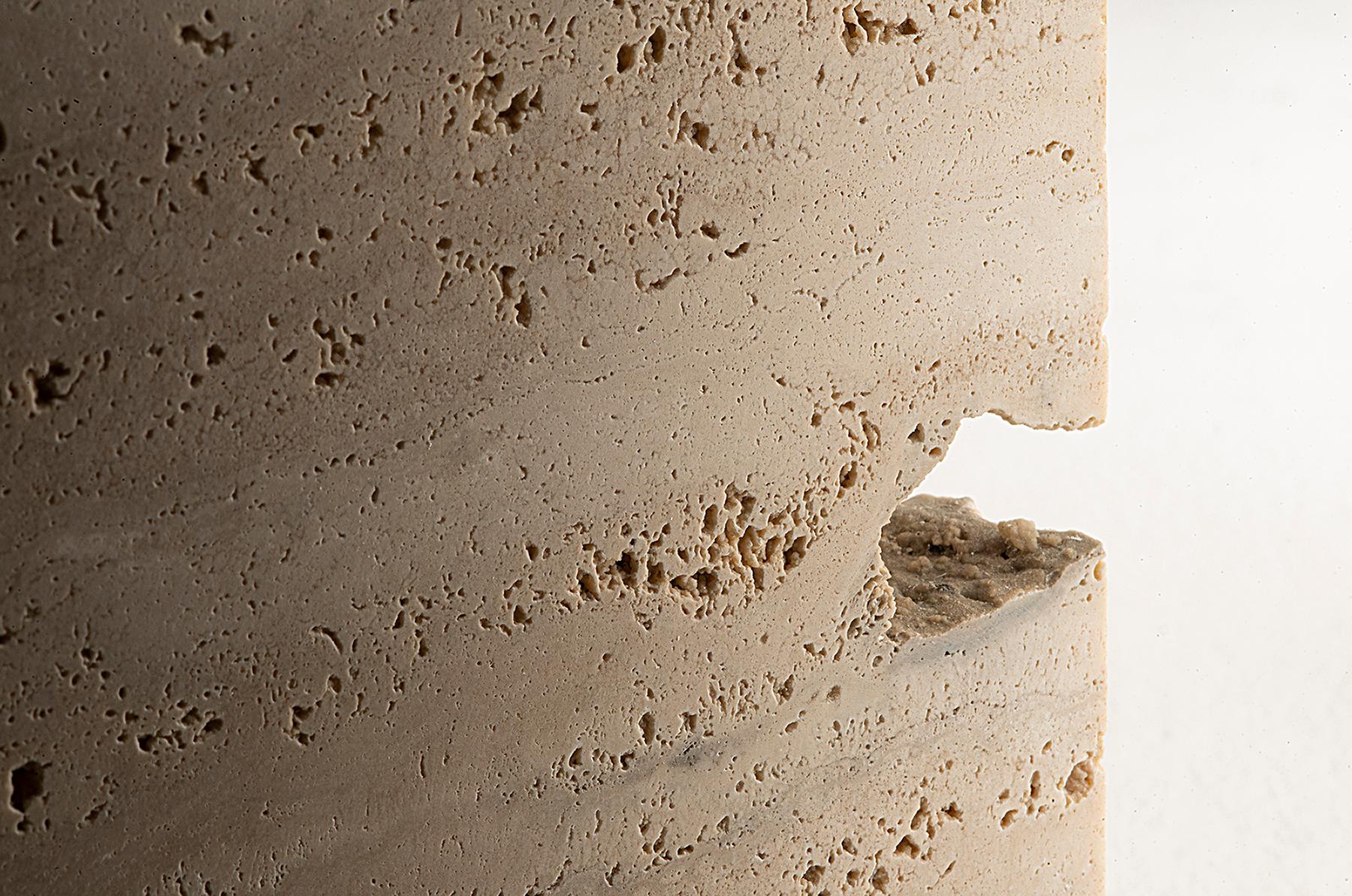 Kahn – Handcrafted Roman Travertine Stool by Sanna Völker, Brutalist Design Made For Sale 7