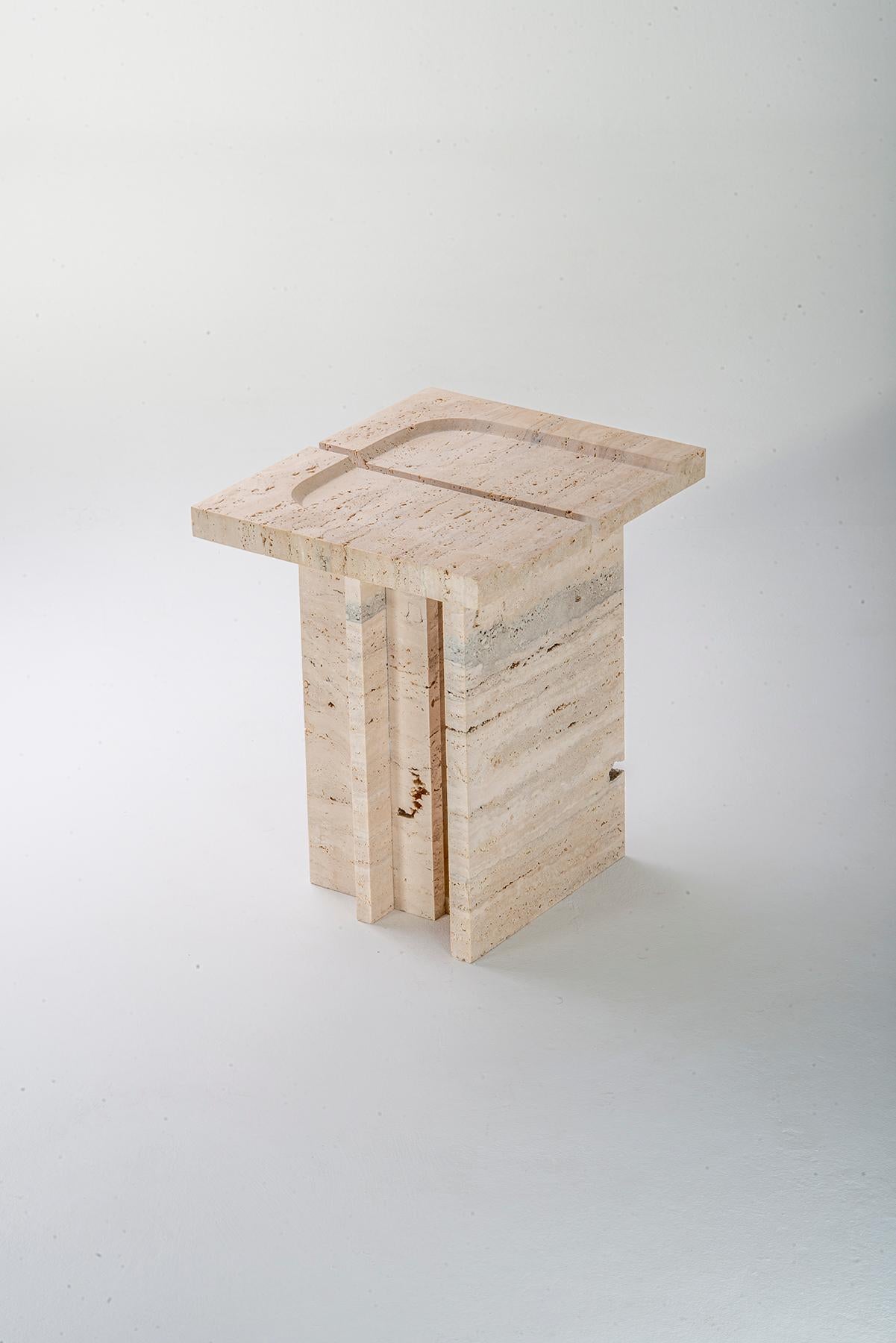 Hand-Crafted Kahn – Handcrafted Roman Travertine Stool by Sanna Völker, Brutalist Design Made For Sale