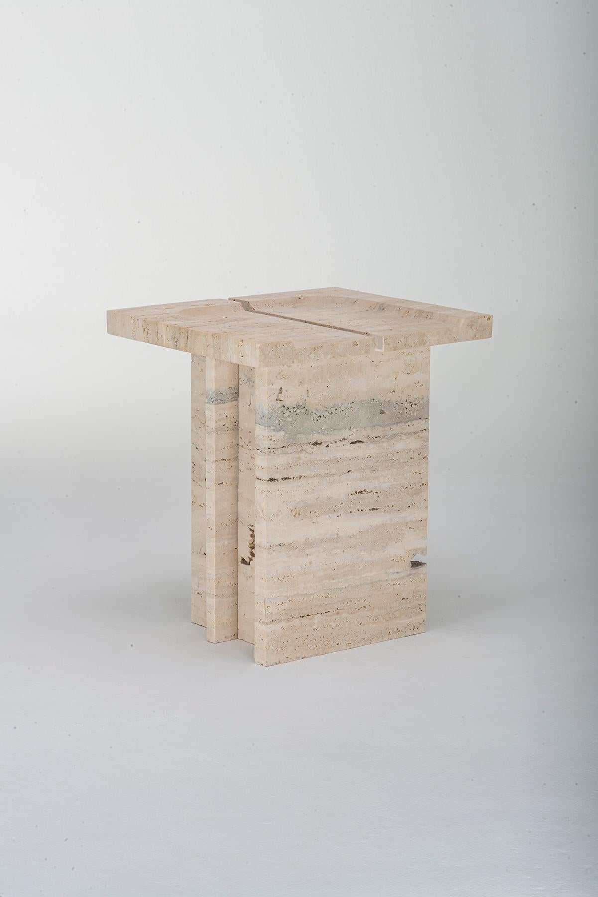 Kahn – Handcrafted Roman Travertine Stool by Sanna Völker, Brutalist Design Made For Sale 1