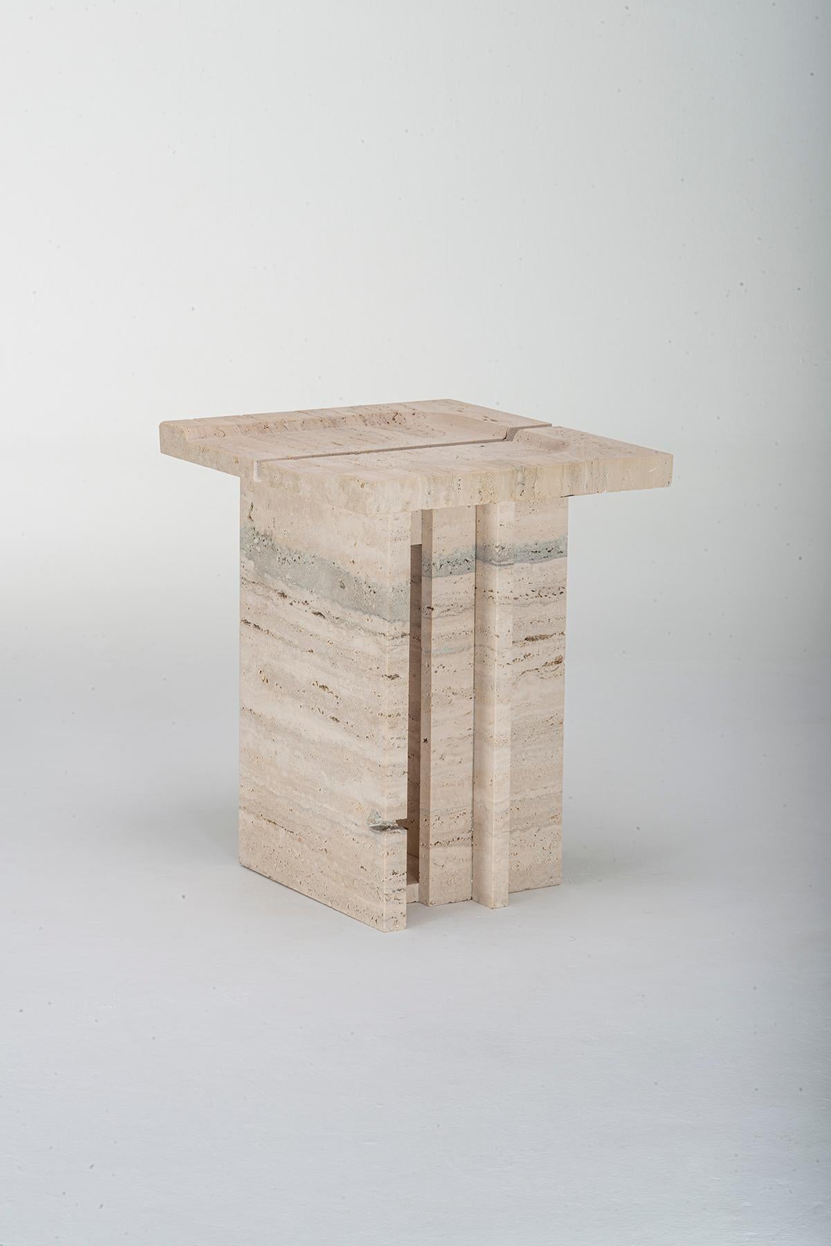 Kahn – Handcrafted Roman Travertine Stool by Sanna Völker, Brutalist Design Made For Sale 2