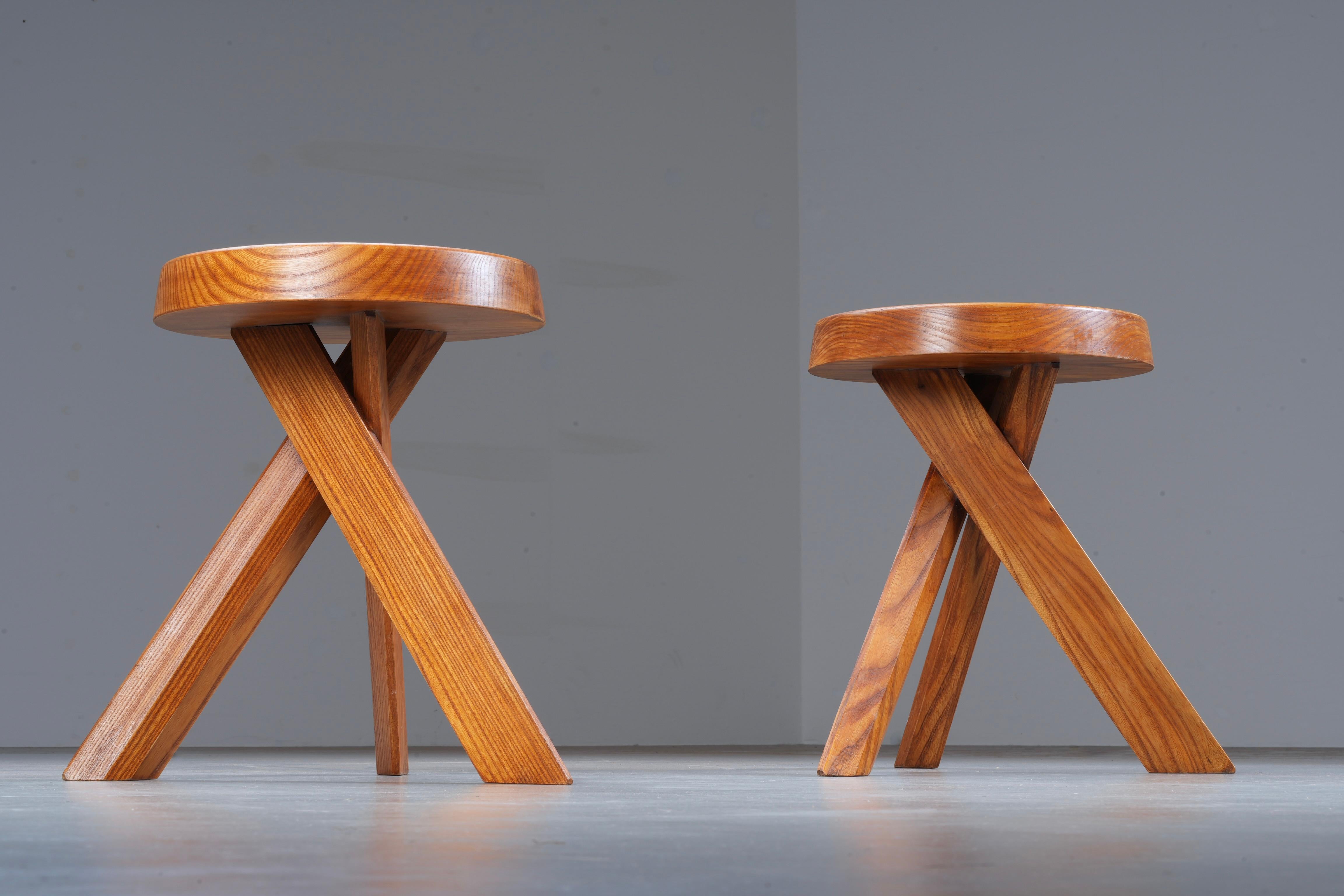 Late 20th Century Stool S13A old version by Pierre Chapo in Elm, France, 1970's For Sale