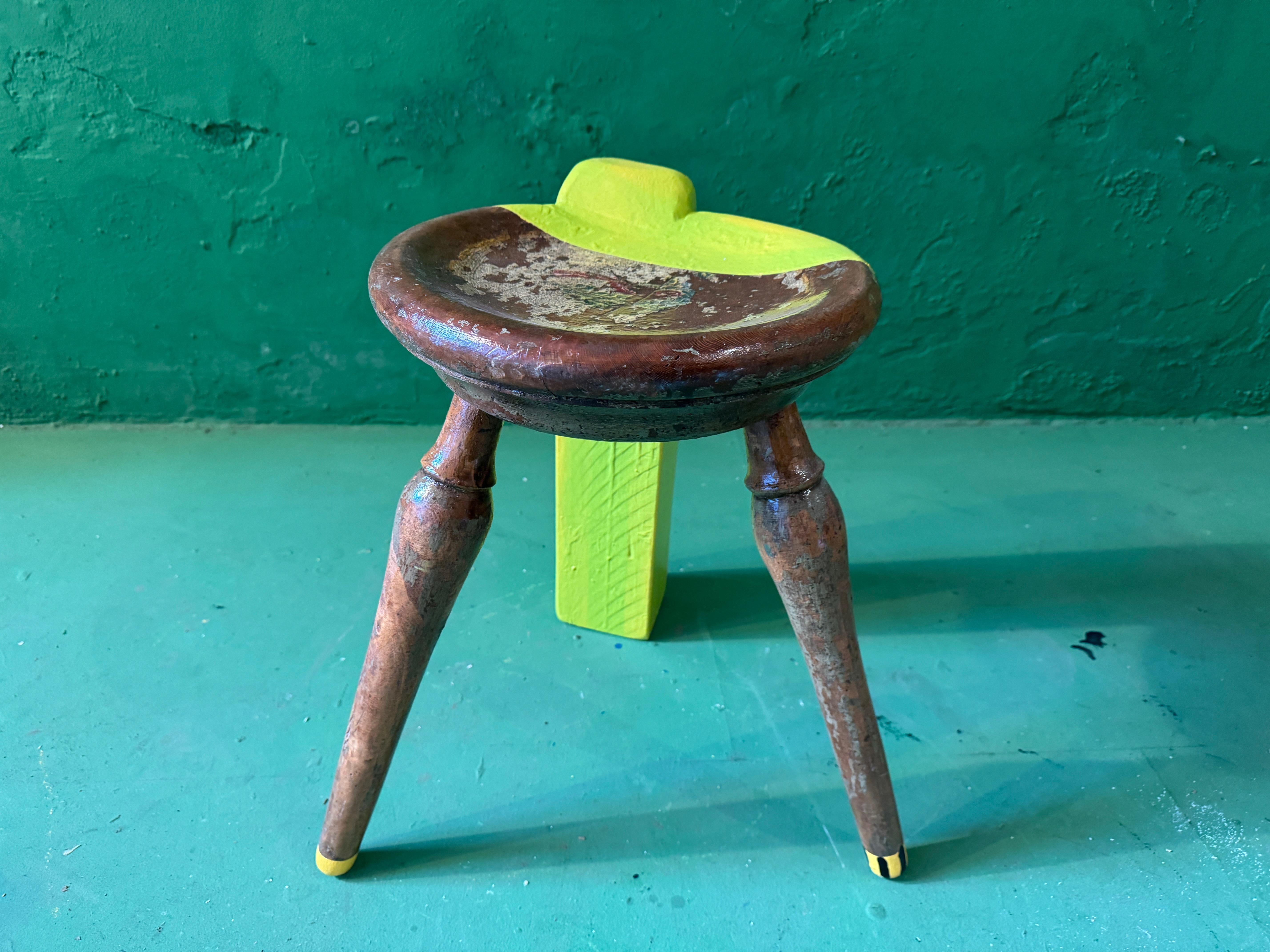 Hand-Painted Stool/ Sculpture - Reality bites by Markus Friedrich Staab For Sale
