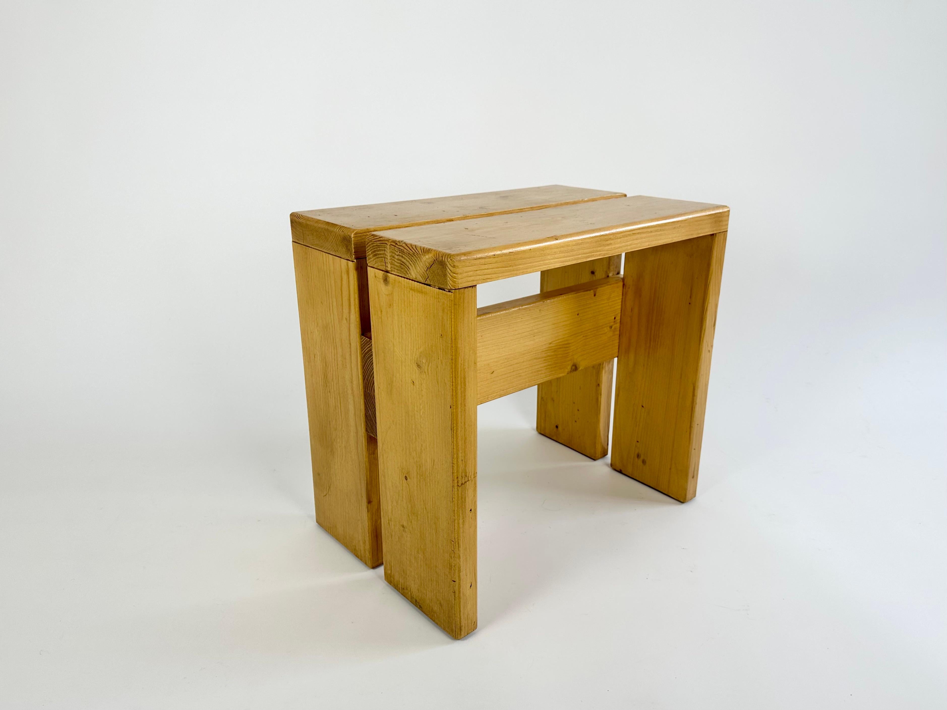 French Stool/Side Table from Les Arcs. France 1970s, Charlotte Perriand