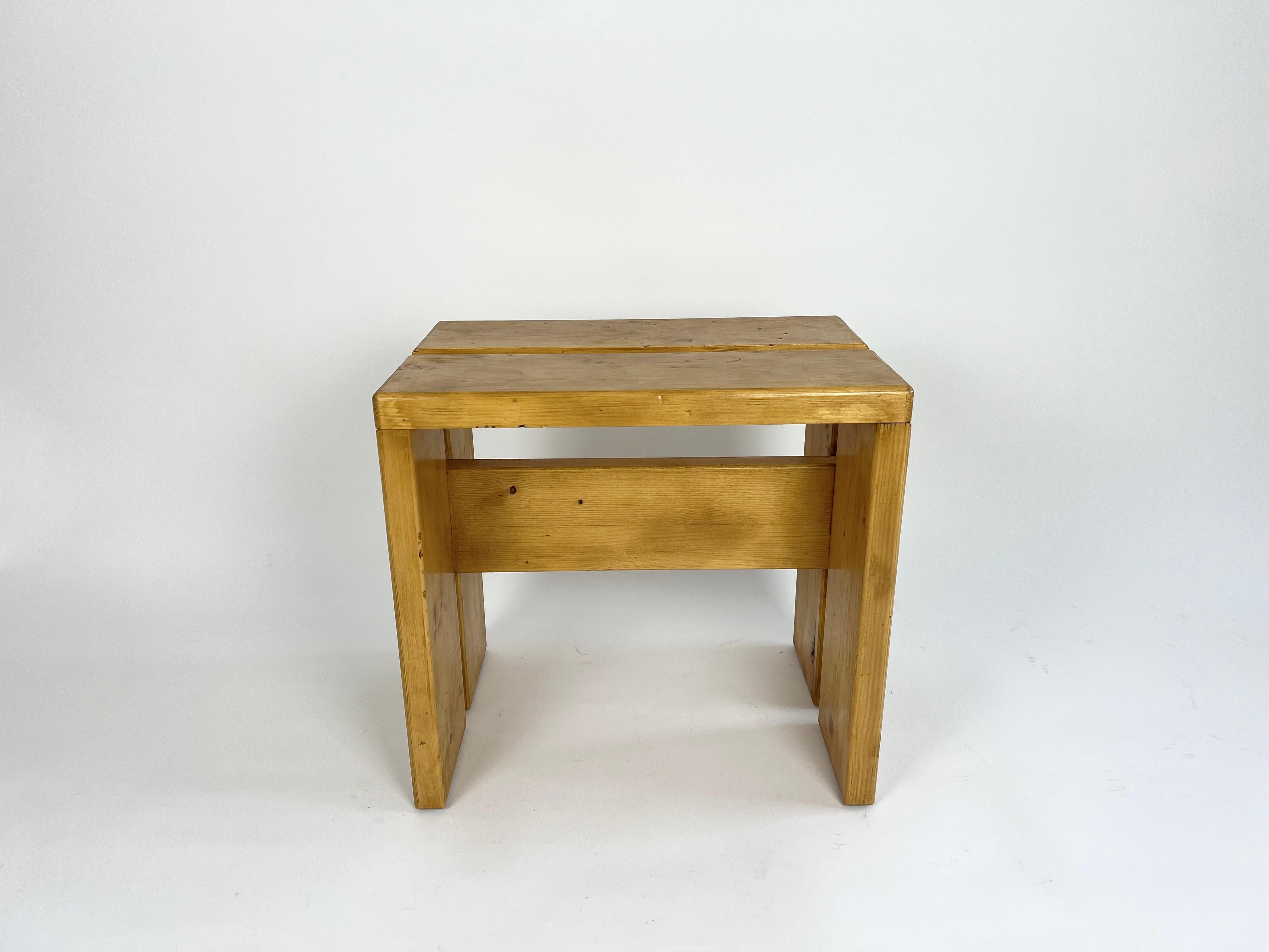 Pine Stool/Side Table from Les Arcs. France 1970s, Charlotte Perriand