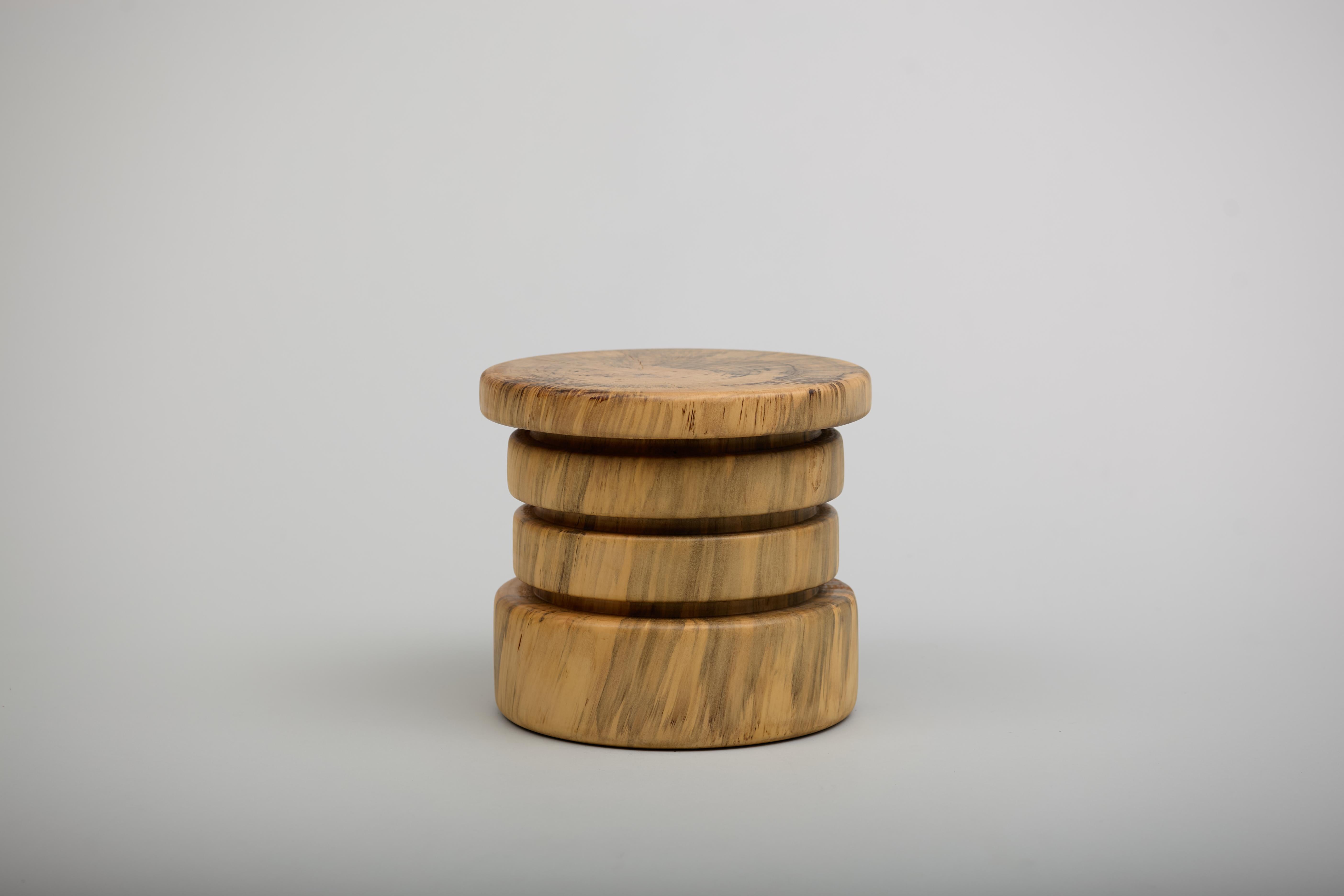 Hand-Crafted Stool, Side Table, Reclaimed Wood, Norfolk Island Pine, Mid Century Modern For Sale
