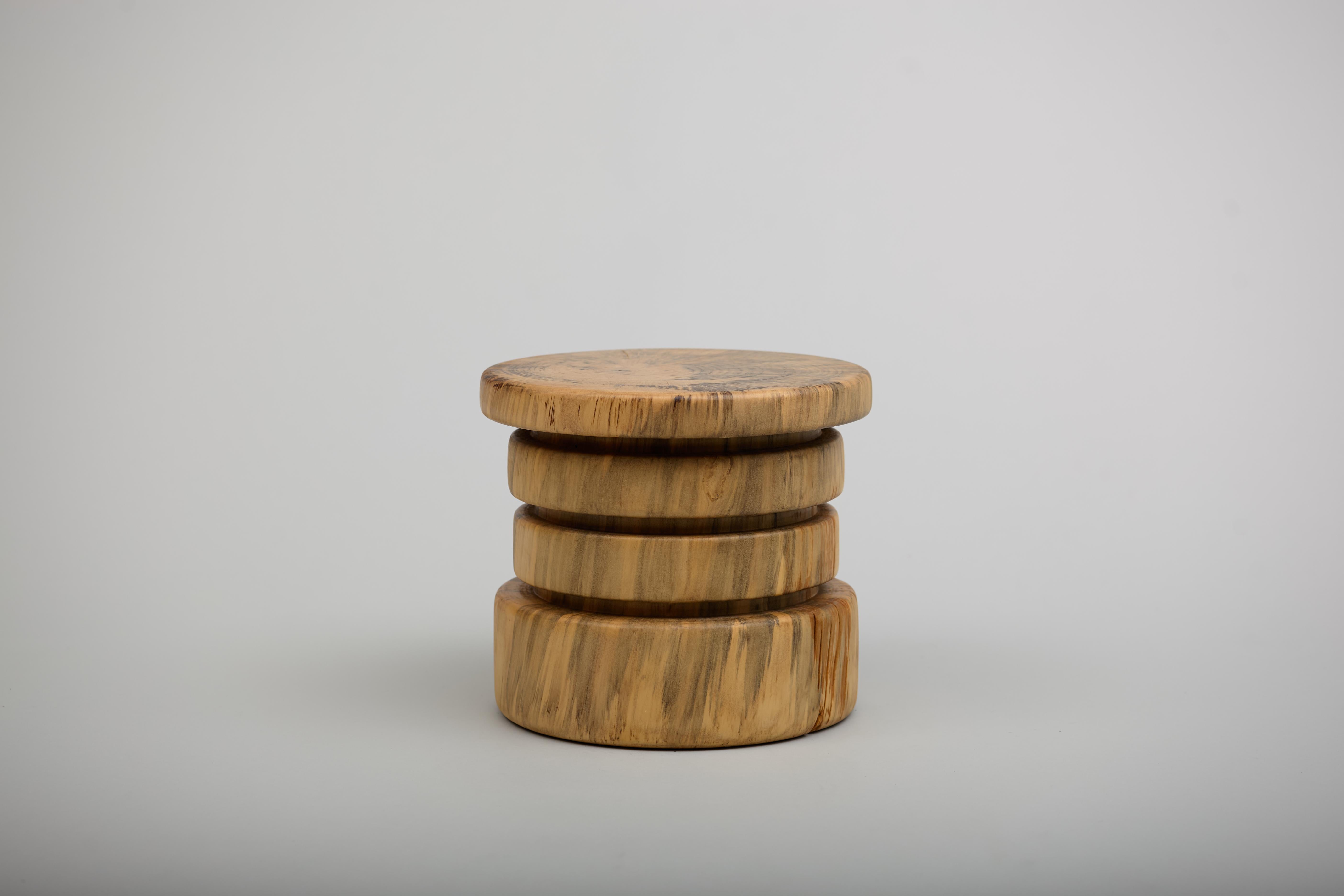Stool, Side Table, Reclaimed Wood, Norfolk Island Pine, Mid Century Modern In New Condition For Sale In Los Angeles, CA