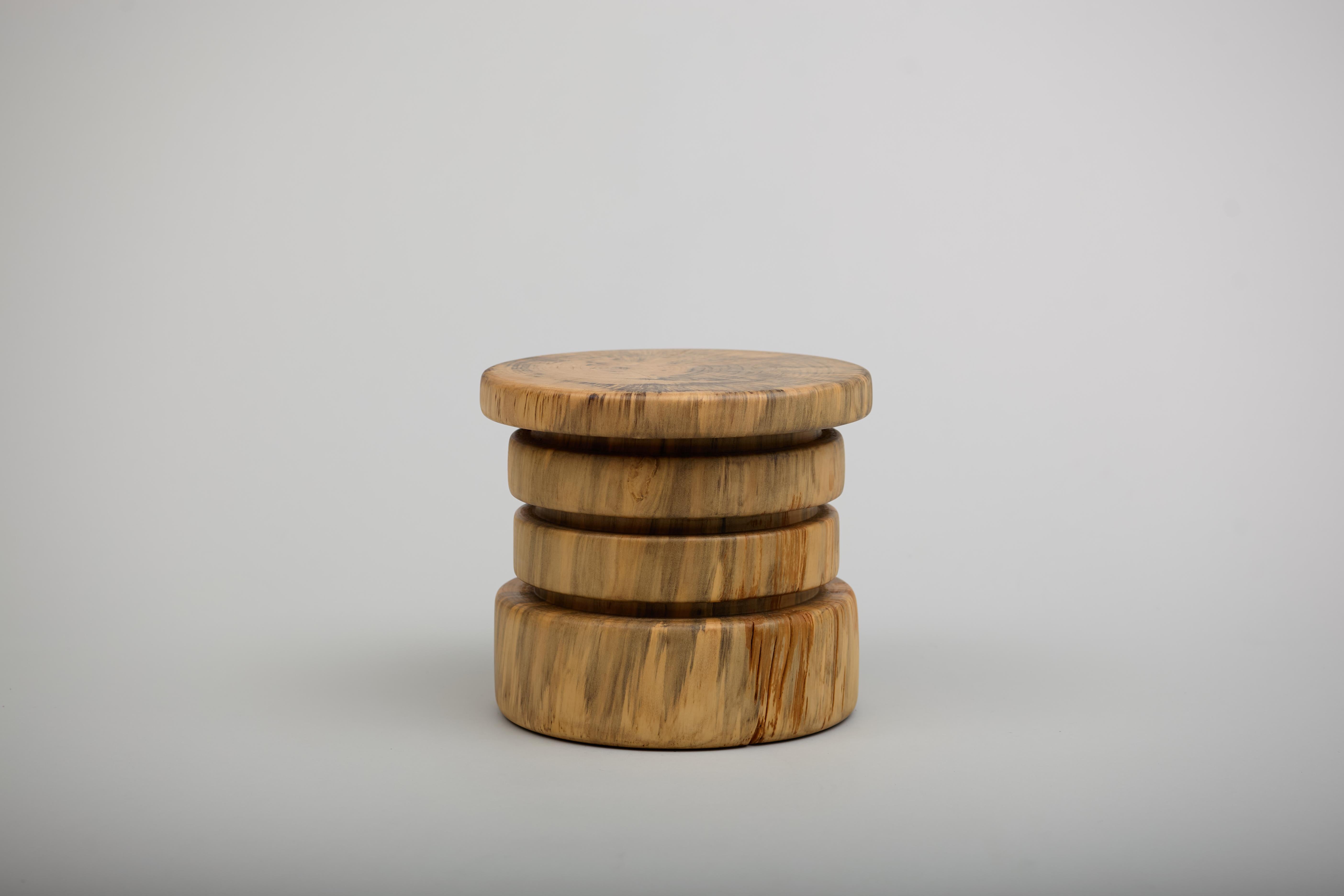 Contemporary Stool, Side Table, Reclaimed Wood, Norfolk Island Pine, Mid Century Modern For Sale