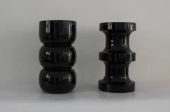 Stool & Side Table Set, Black Lacquered Wood, Post-Modern Design, Panorammma