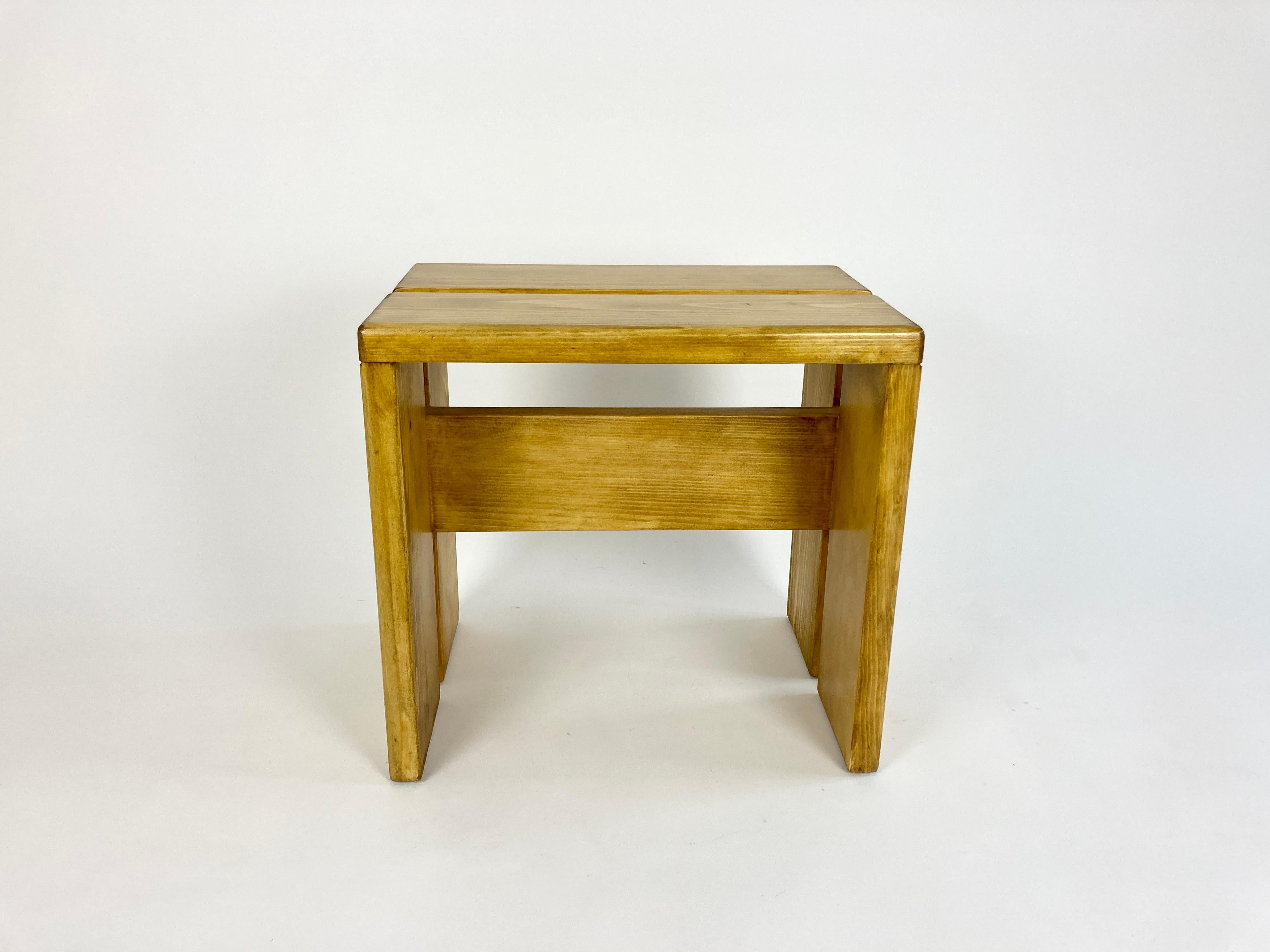 Pine Stool / Side Table / Small Bench from Les Arcs, France. Charlotte Perriand