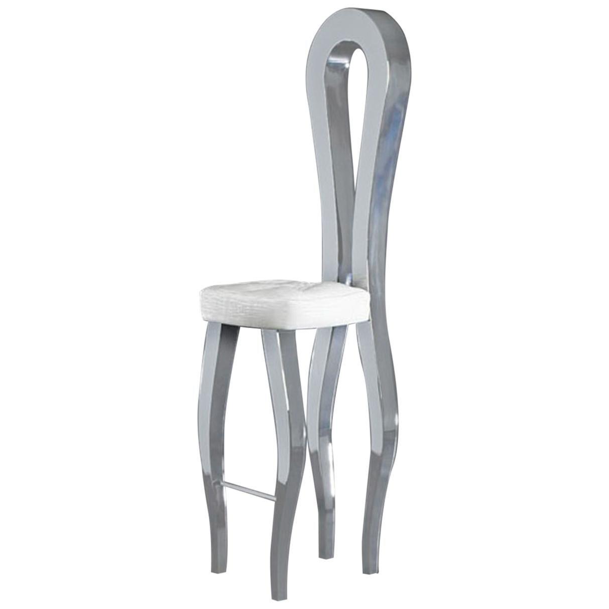 Stool Silhouette, White Faux-Leather, Bar Furniture, Italy For Sale