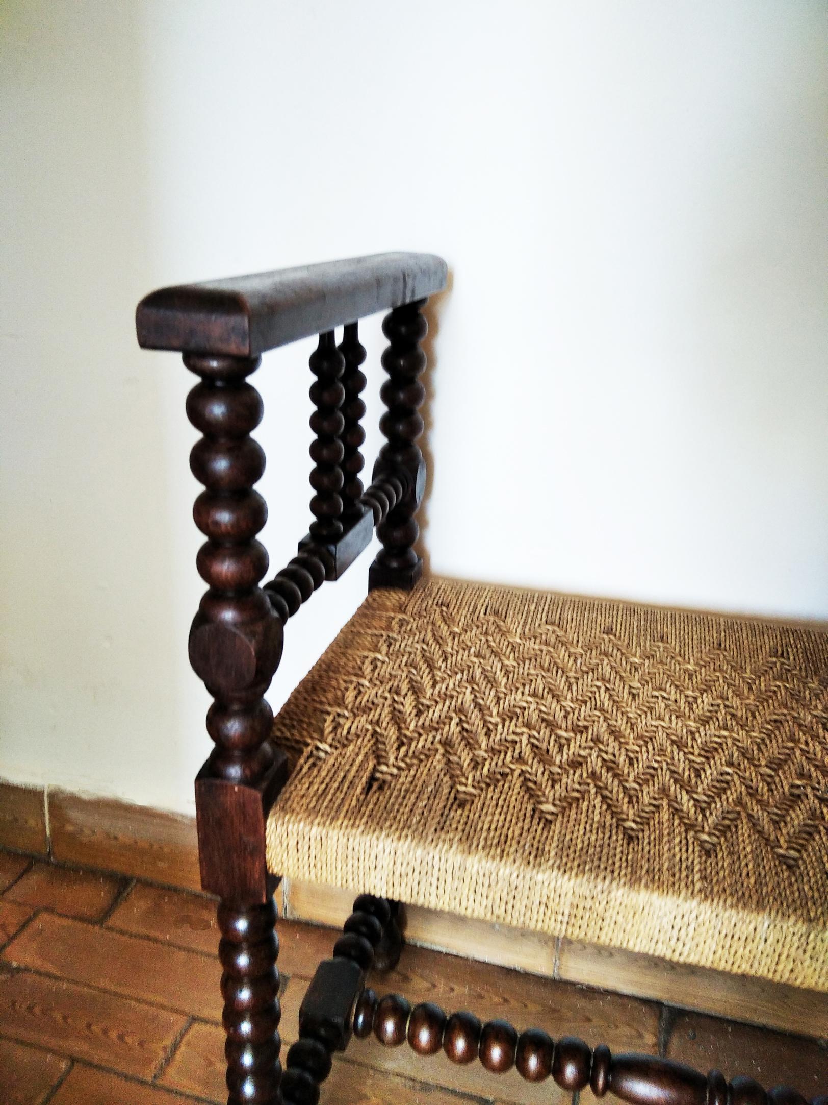 Stool Turned Legs and Natural Fiber Seat Benche, Spain 3
