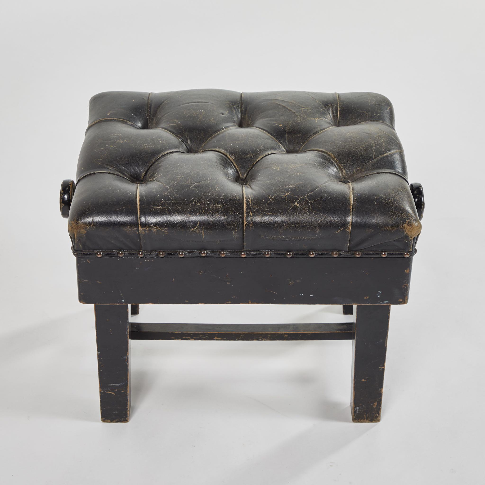 Edwardian Stool Upholstered in Black Leather