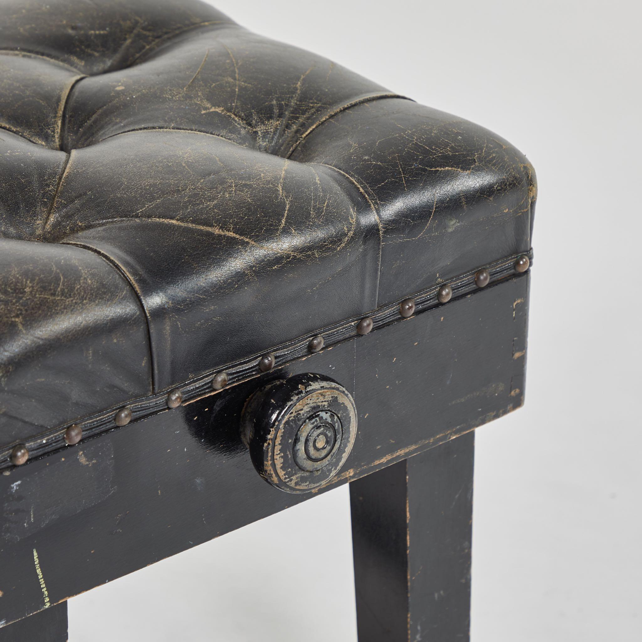 Stool Upholstered in Black Leather In Good Condition In Los Angeles, CA