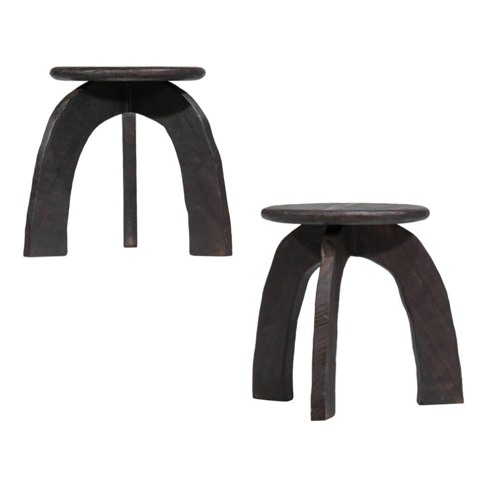 Stool Vincent Vincent "80/20" Burnt Wood Organic Modern - VV112 For Sale