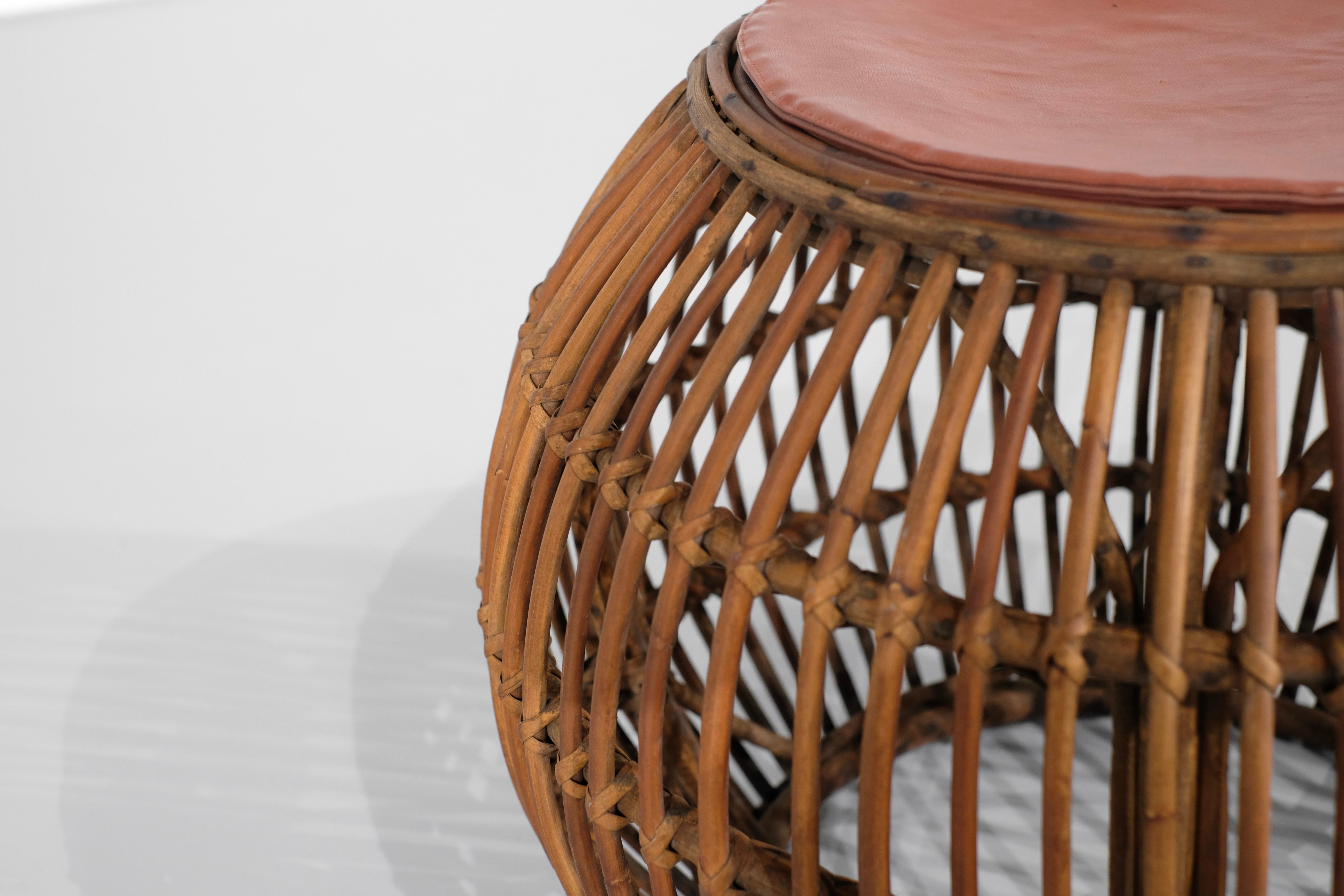 Hocker Vintage in Rattan, Weide, Italien 1960er Jahre. im Angebot 6