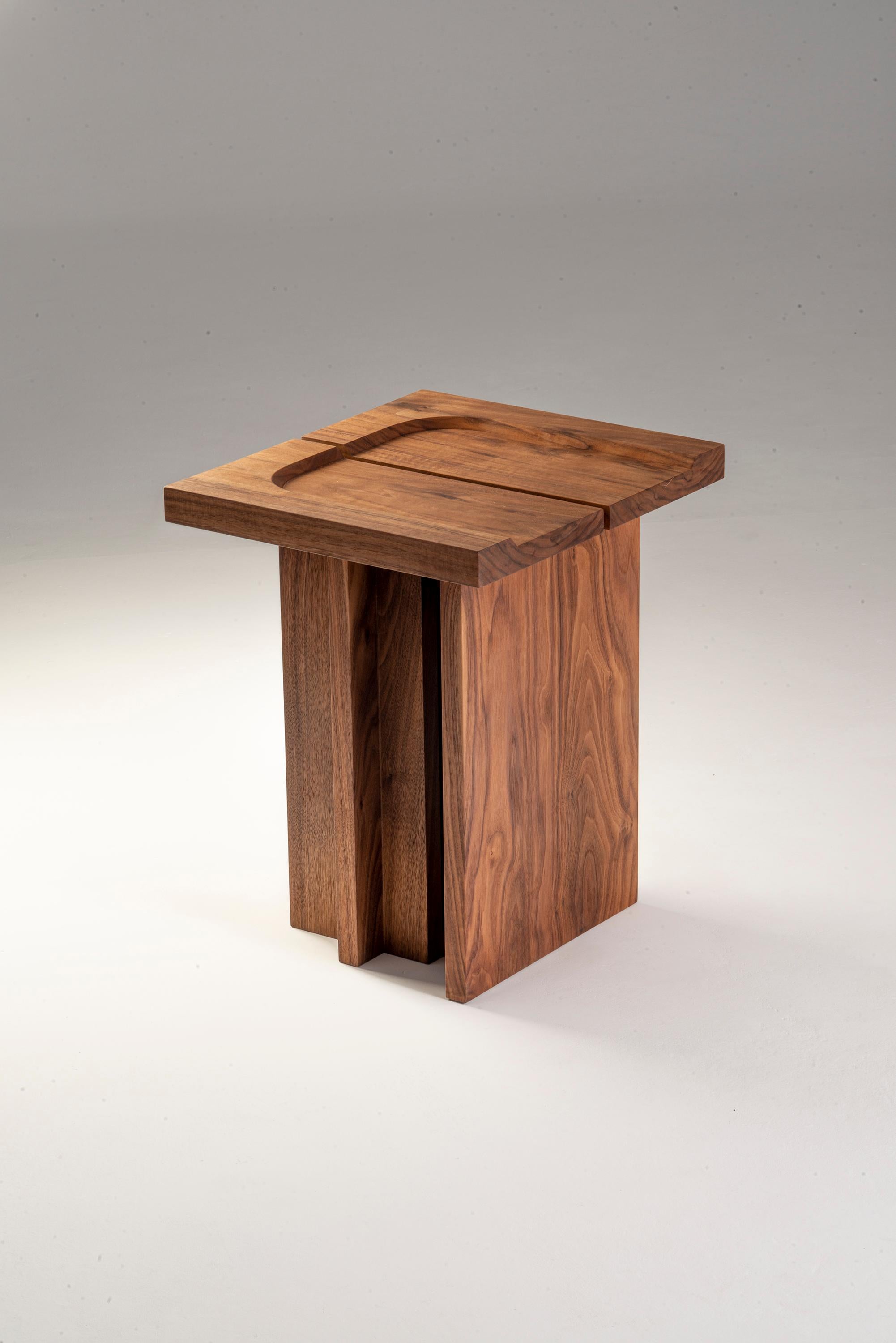 Stool Walnut Wood Brown Contemporary Handcrafted Kahn by Sanna Völker For Sale 3
