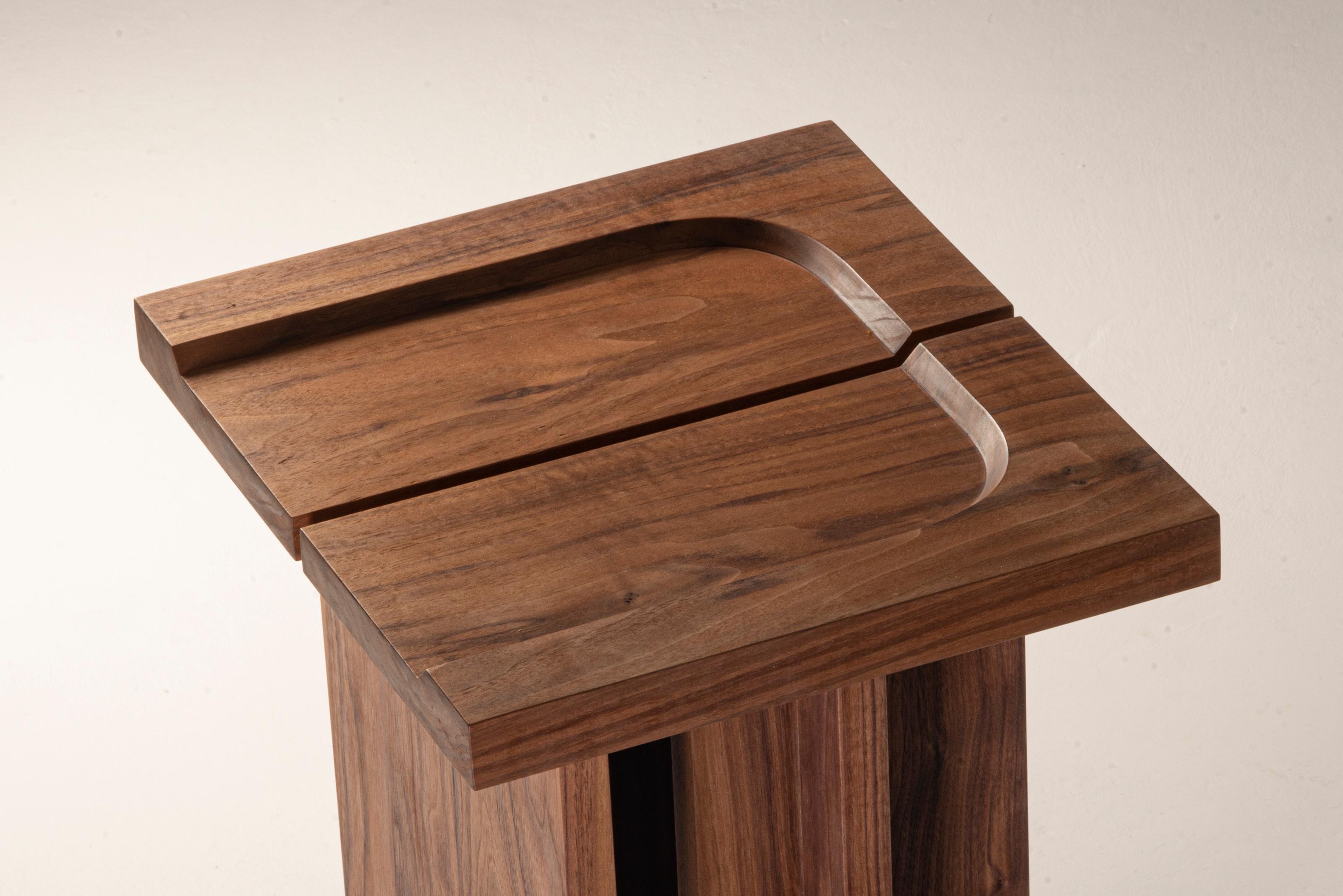Stool Walnut Wood Brown Contemporary Handcrafted Kahn by Sanna Völker For Sale 4