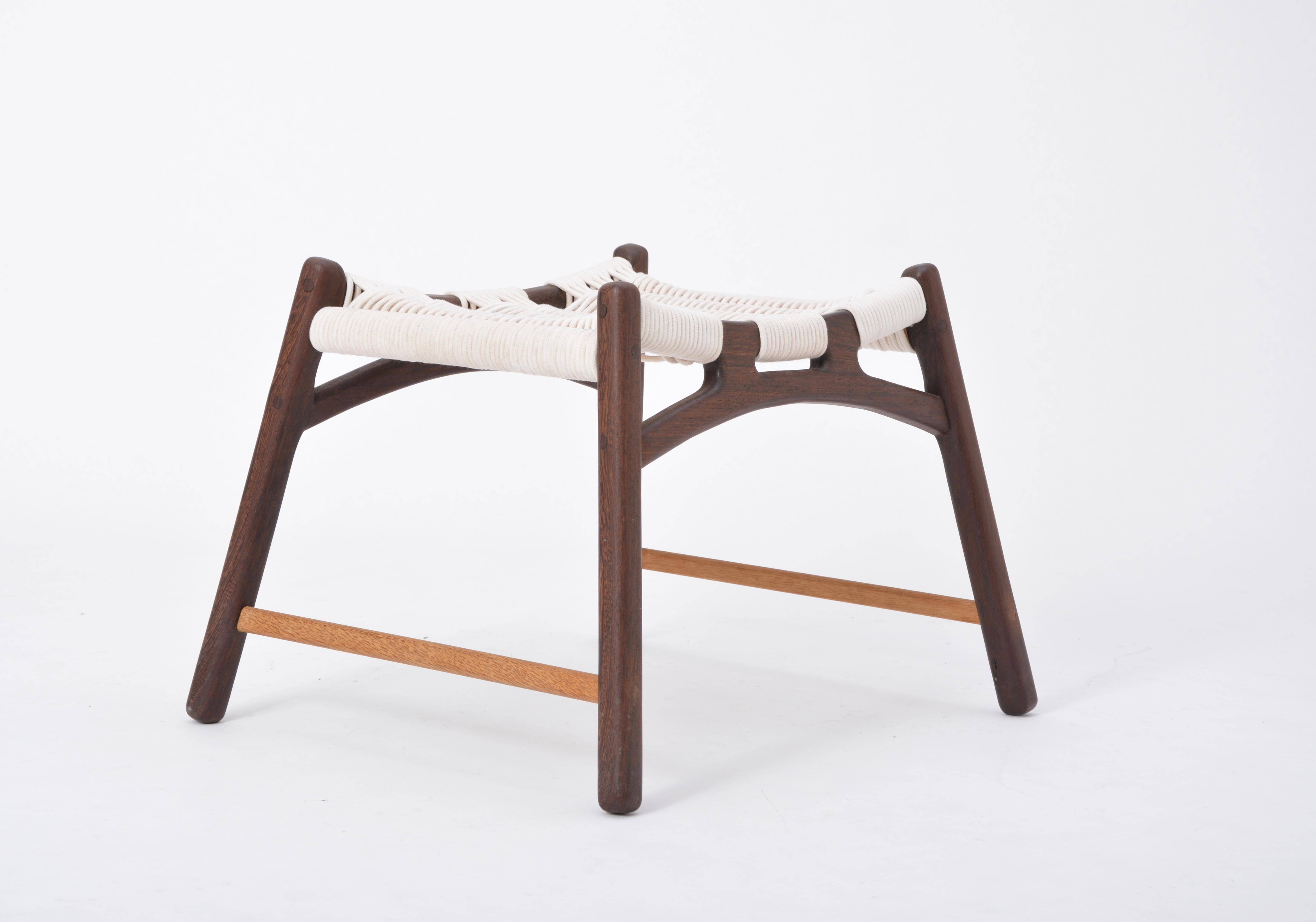 Danish Stool with Frame of Wengé and Bars of Oak with Woven Seat by Martin Godsk For Sale