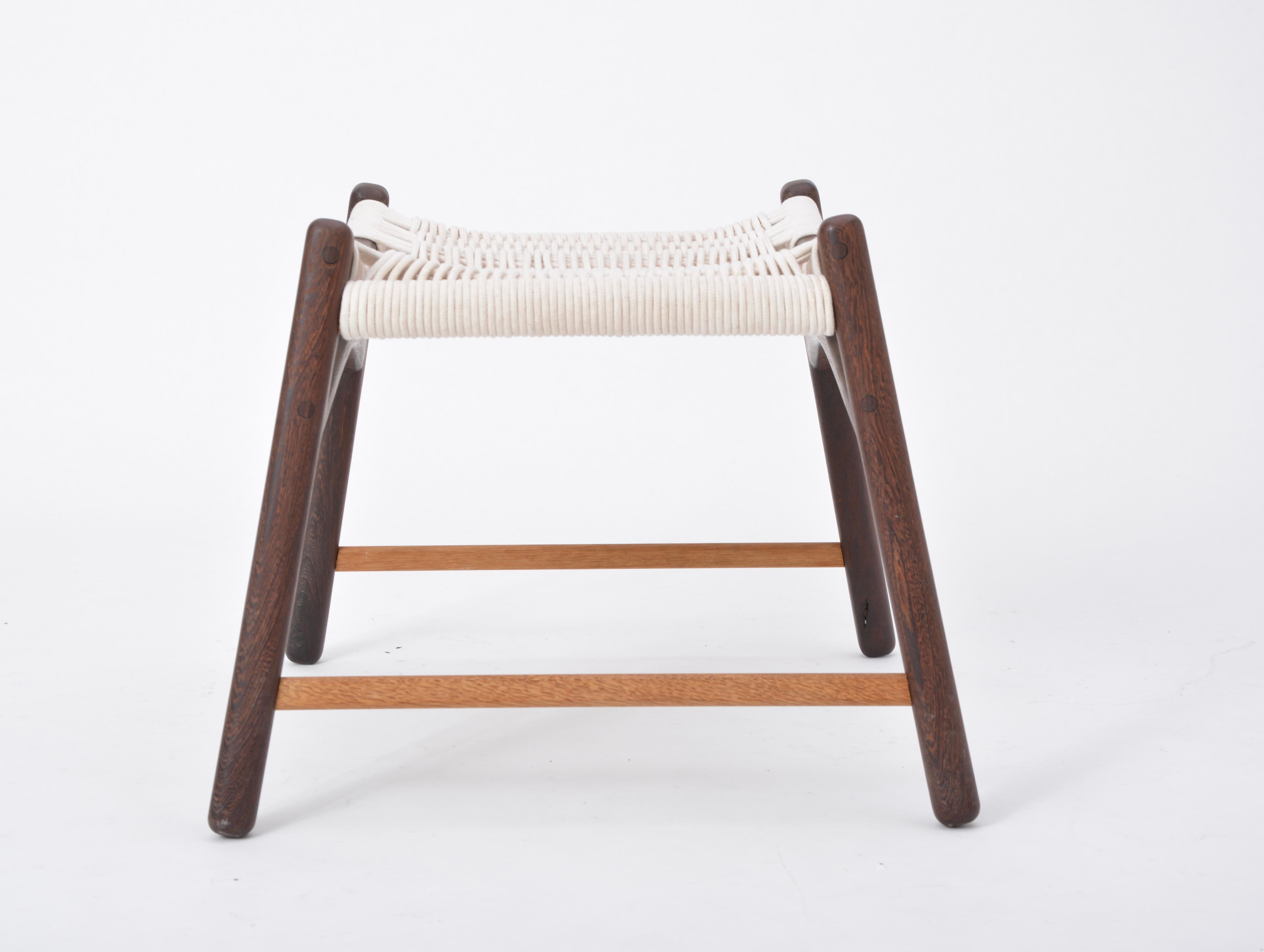 Stool with Frame of Wengé and Bars of Oak with Woven Seat by Martin Godsk In Good Condition For Sale In Berlin, DE