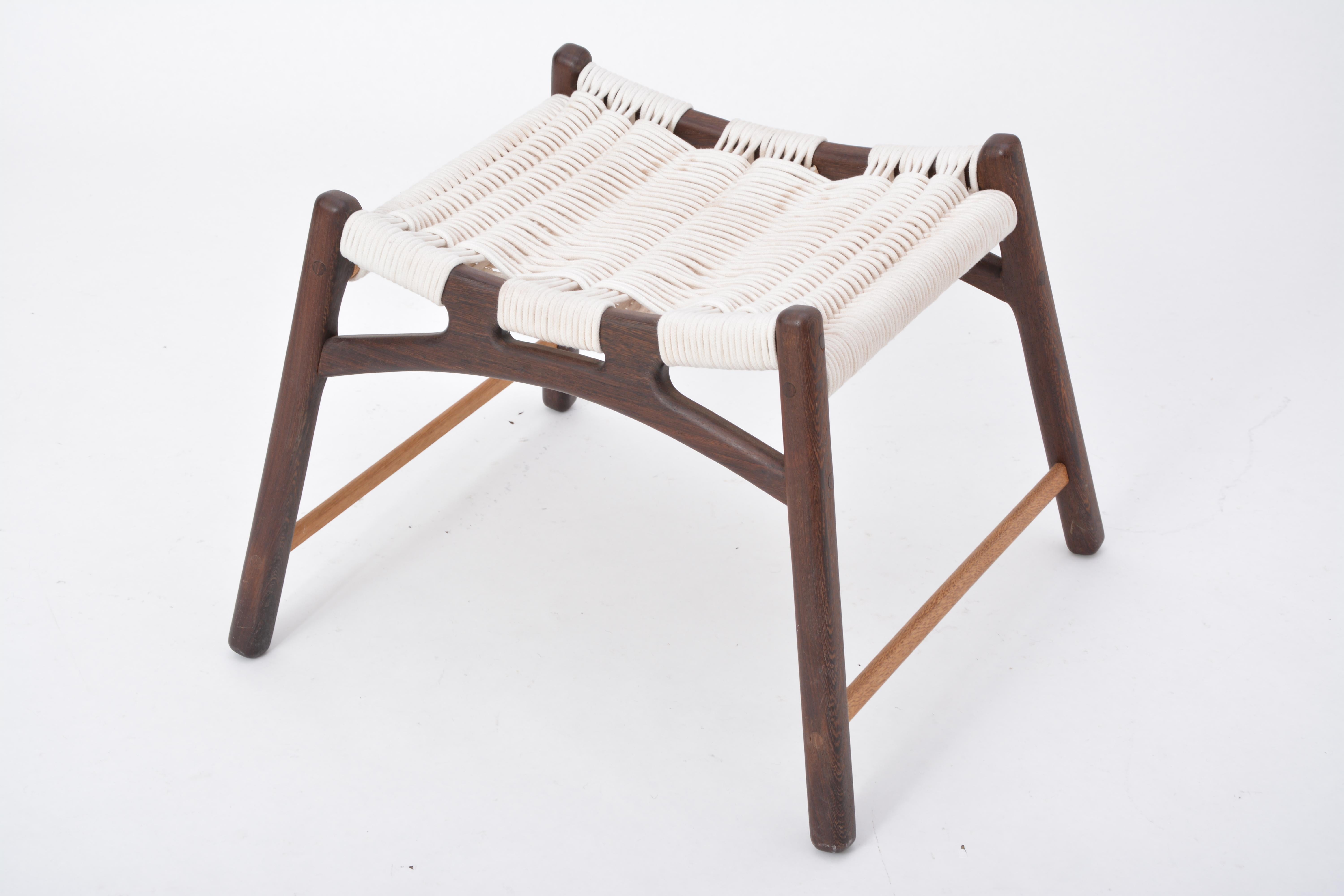 Contemporary Stool with Frame of Wengé and Bars of Oak with Woven Seat by Martin Godsk For Sale