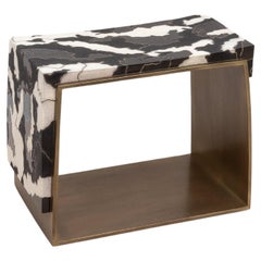 Stool with Shagreen and Shell Pattern with Bronze Patina Brass by R&Y Augousti