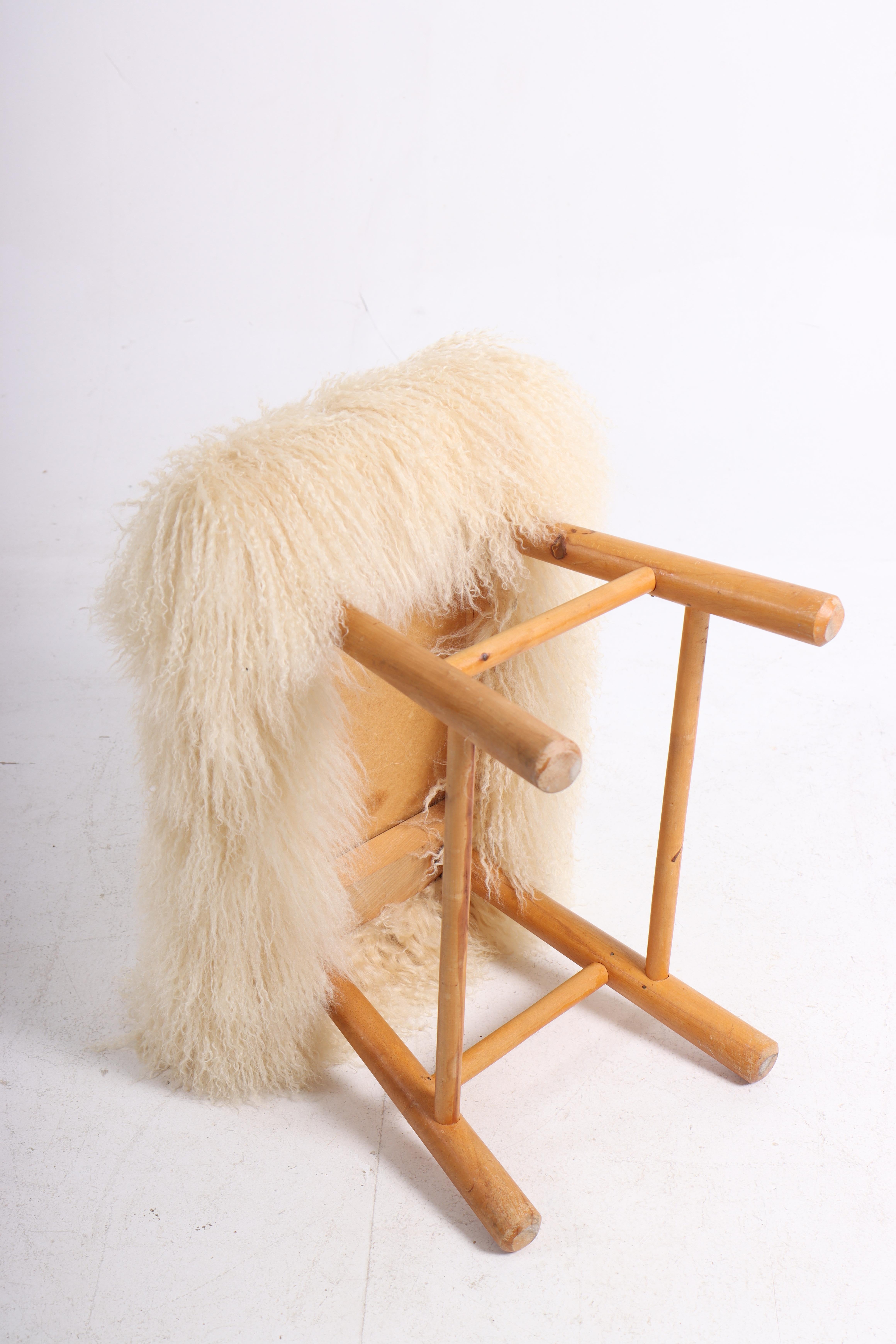 Stool with Sheepskin, Made in Denmark 1940s In Good Condition For Sale In Lejre, DK