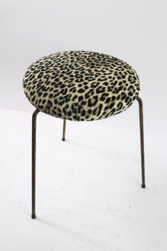 Stool with Wrought Iron Legs and Leopard Upholstered Top