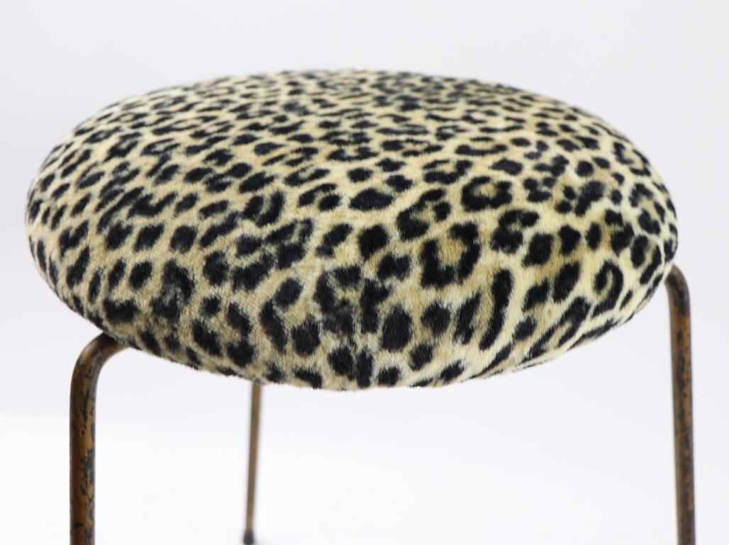 American Stool with Wrought Iron Legs and Leopard Upholstered Top