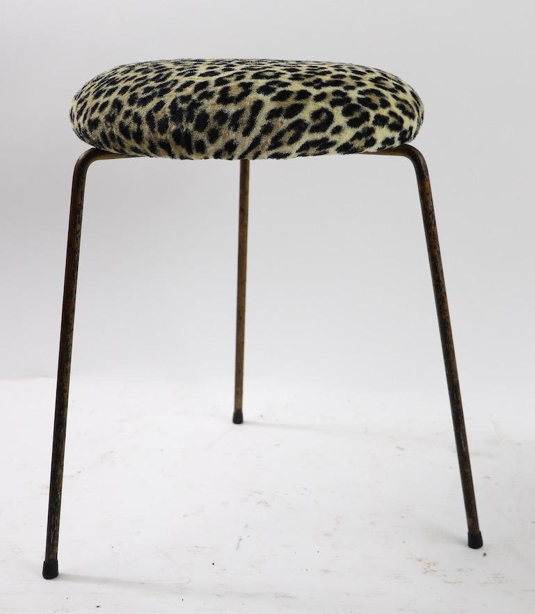 Stool with Wrought Iron Legs and Leopard Upholstered Top In Good Condition In New York, NY