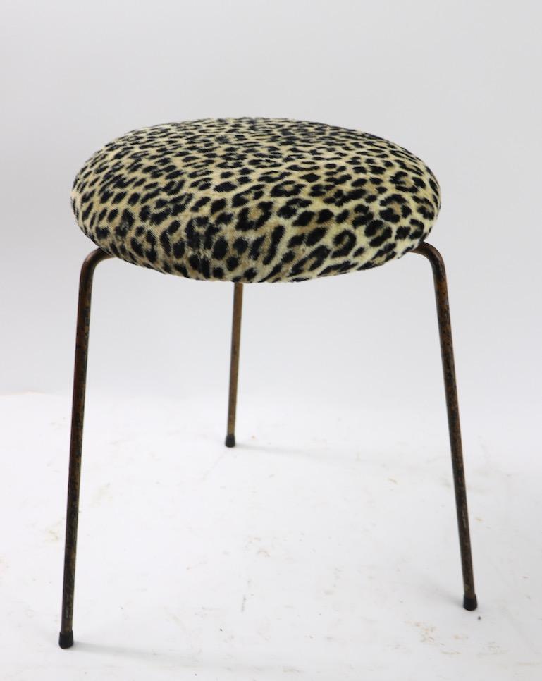 20th Century Stool with Wrought Iron Legs and Leopard Upholstered Top